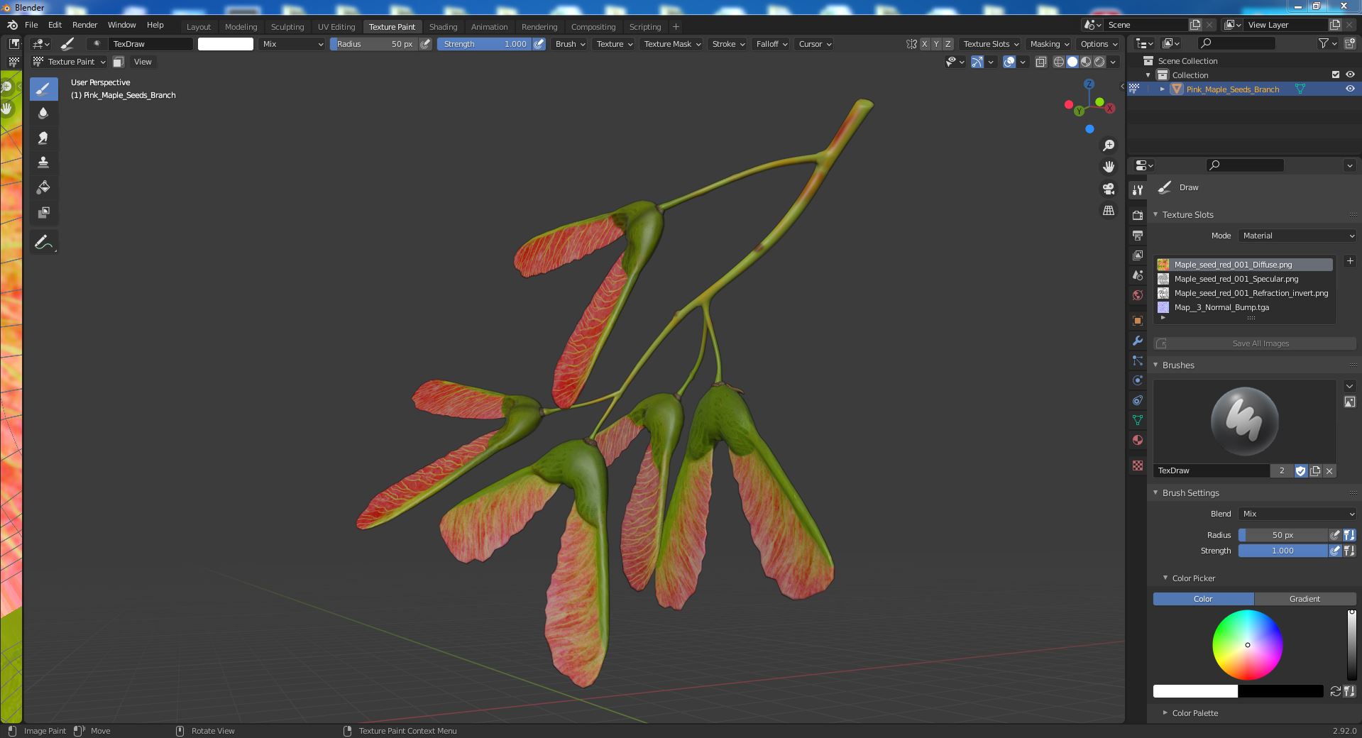 3D Pink Maple Seeds Branch model