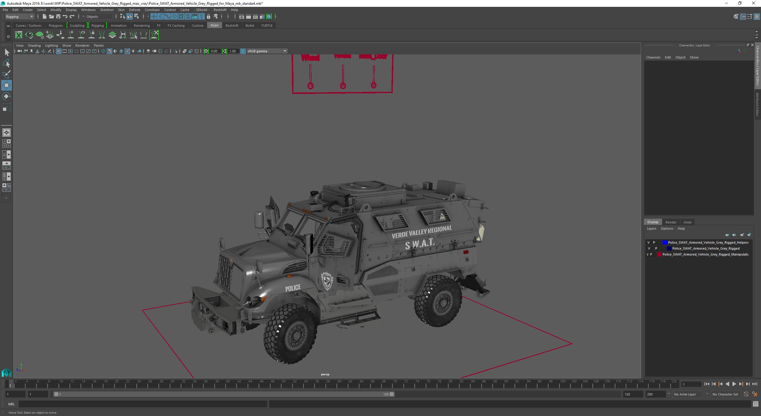 3D Police SWAT Armored Vehicle Grey Rigged for Maya model