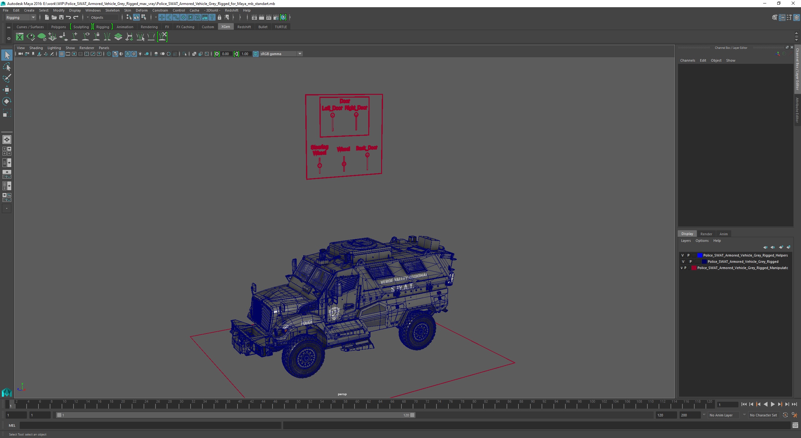 3D Police SWAT Armored Vehicle Grey Rigged for Maya model