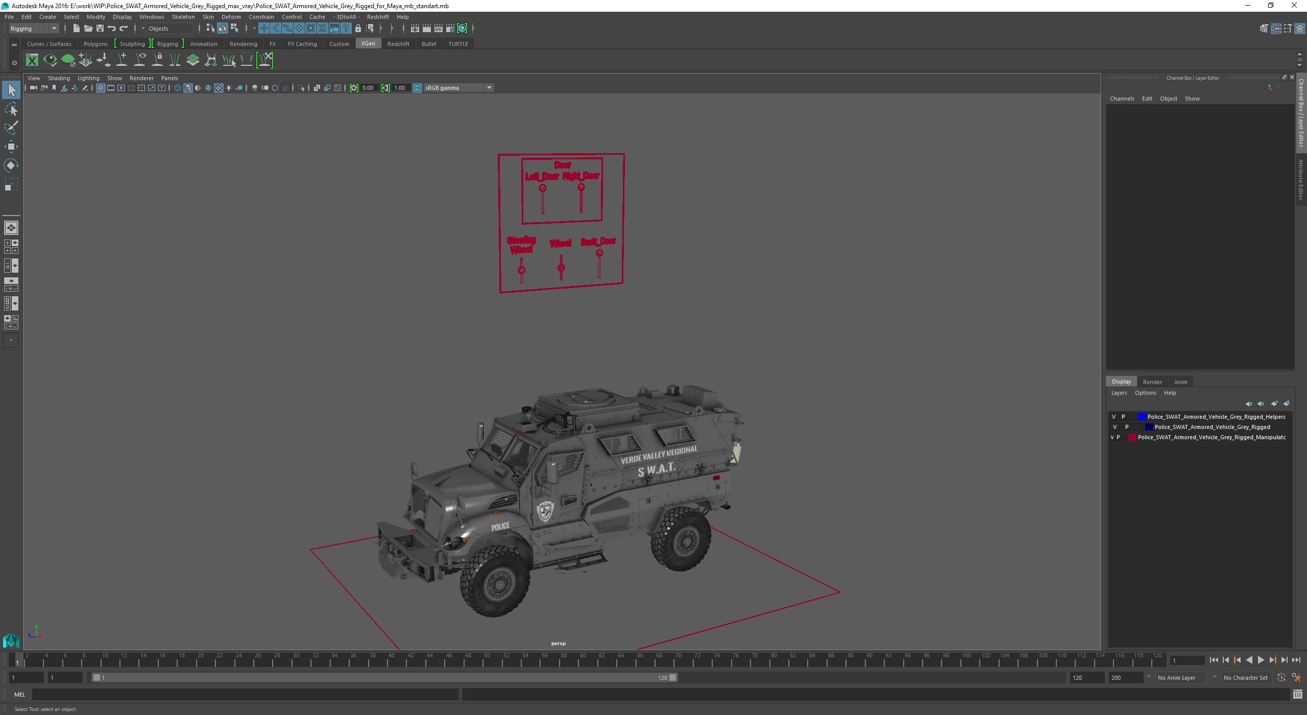 3D Police SWAT Armored Vehicle Grey Rigged for Maya model