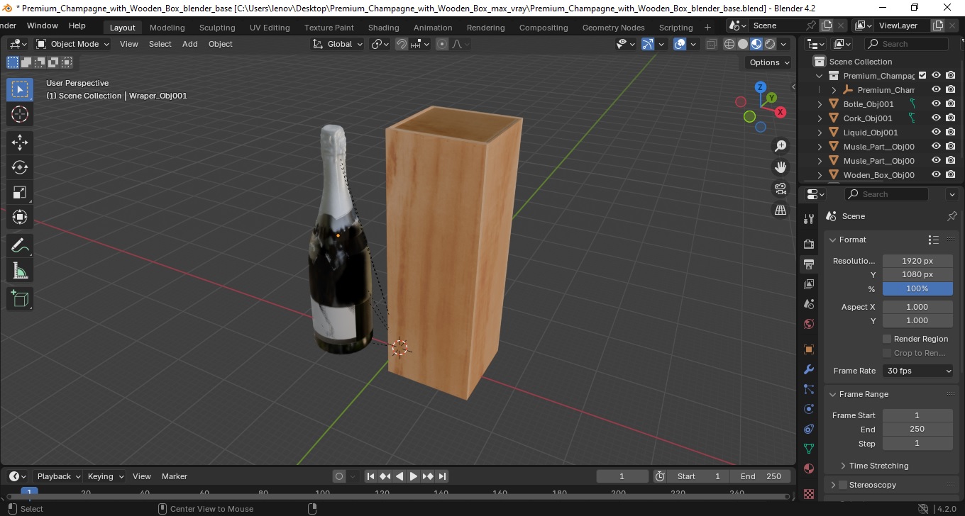 3D Premium Champagne with Wooden Box model
