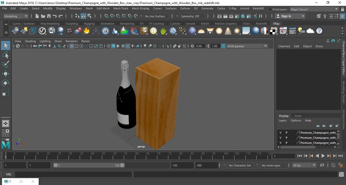 3D Premium Champagne with Wooden Box model