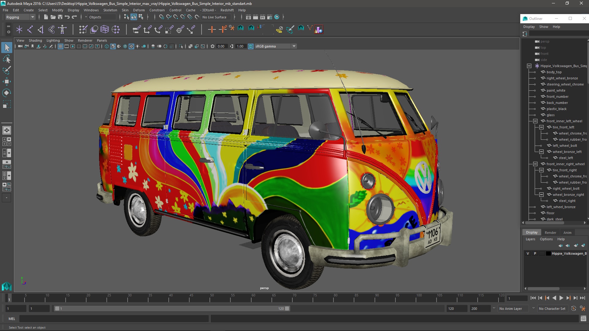 Hippie Volkswagen Bus Simple Interior 3D