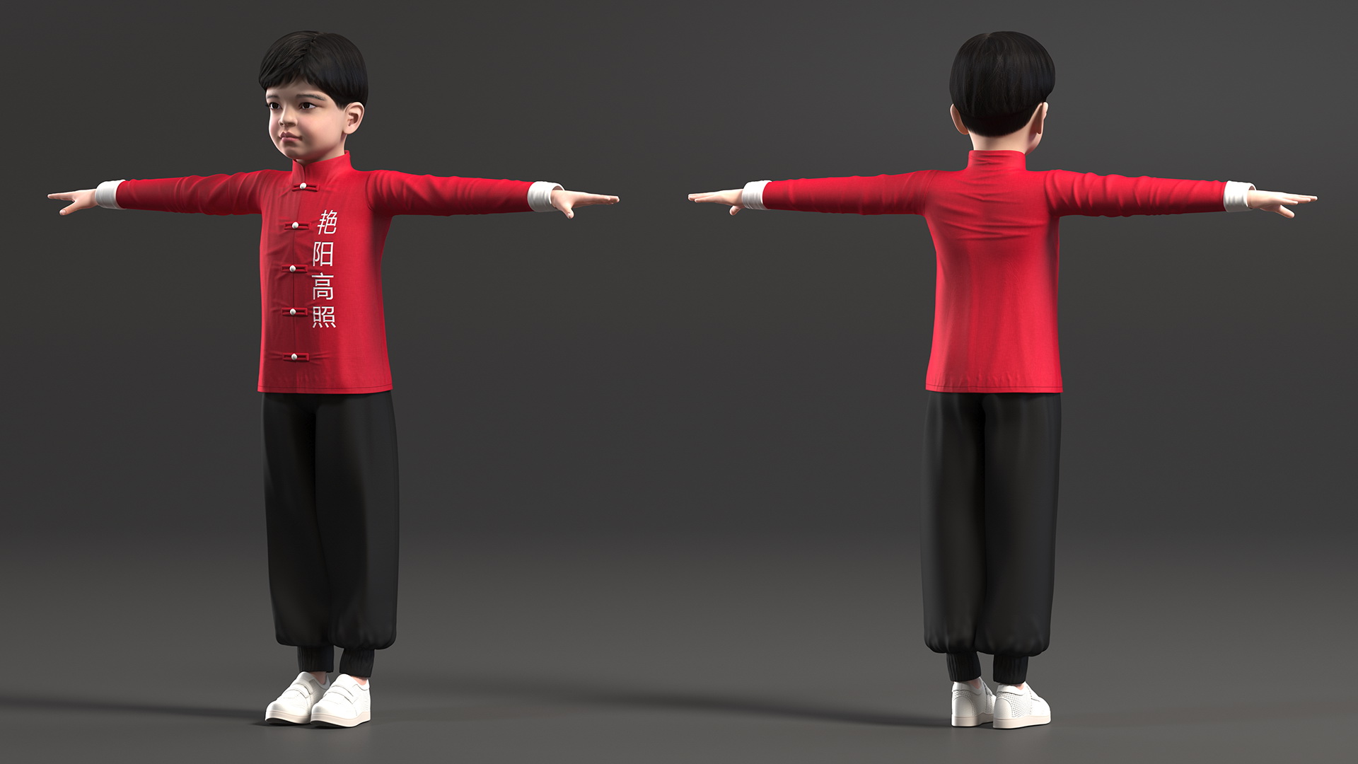 3D model Asian Boy Traditional Costume Rigged for Modo