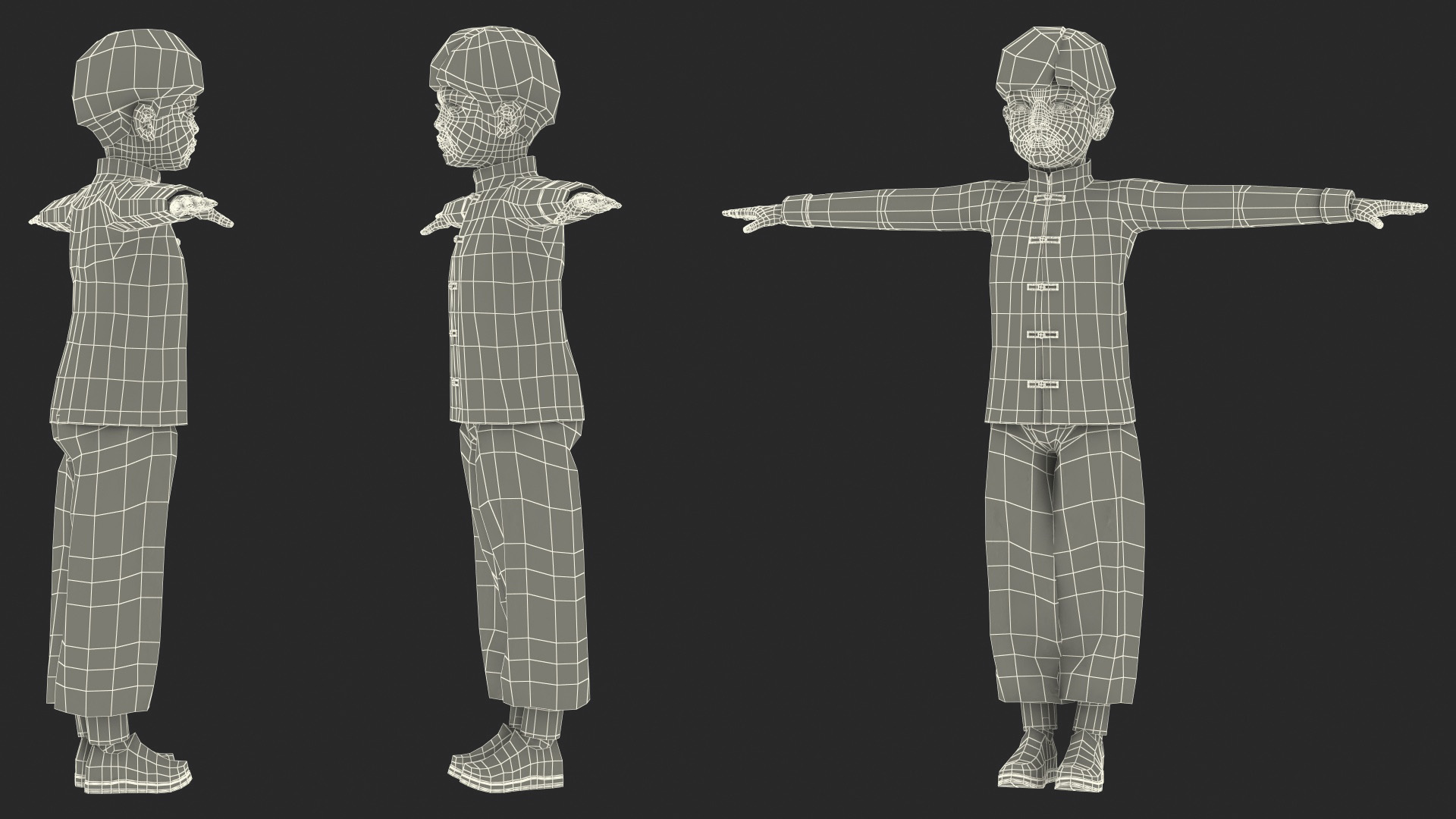 3D model Asian Boy Traditional Costume Rigged for Modo