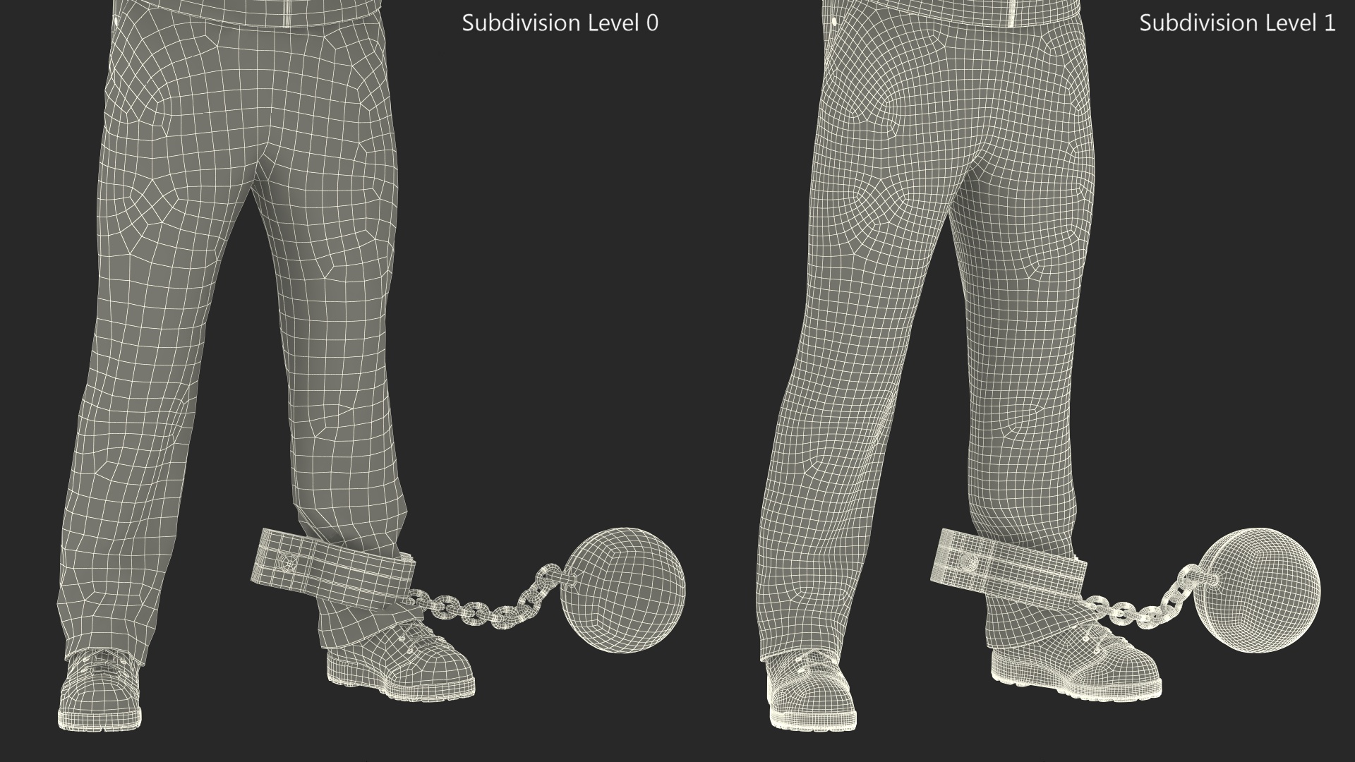 3D Prisoner Wearing Old Robe with Shackles Fur model