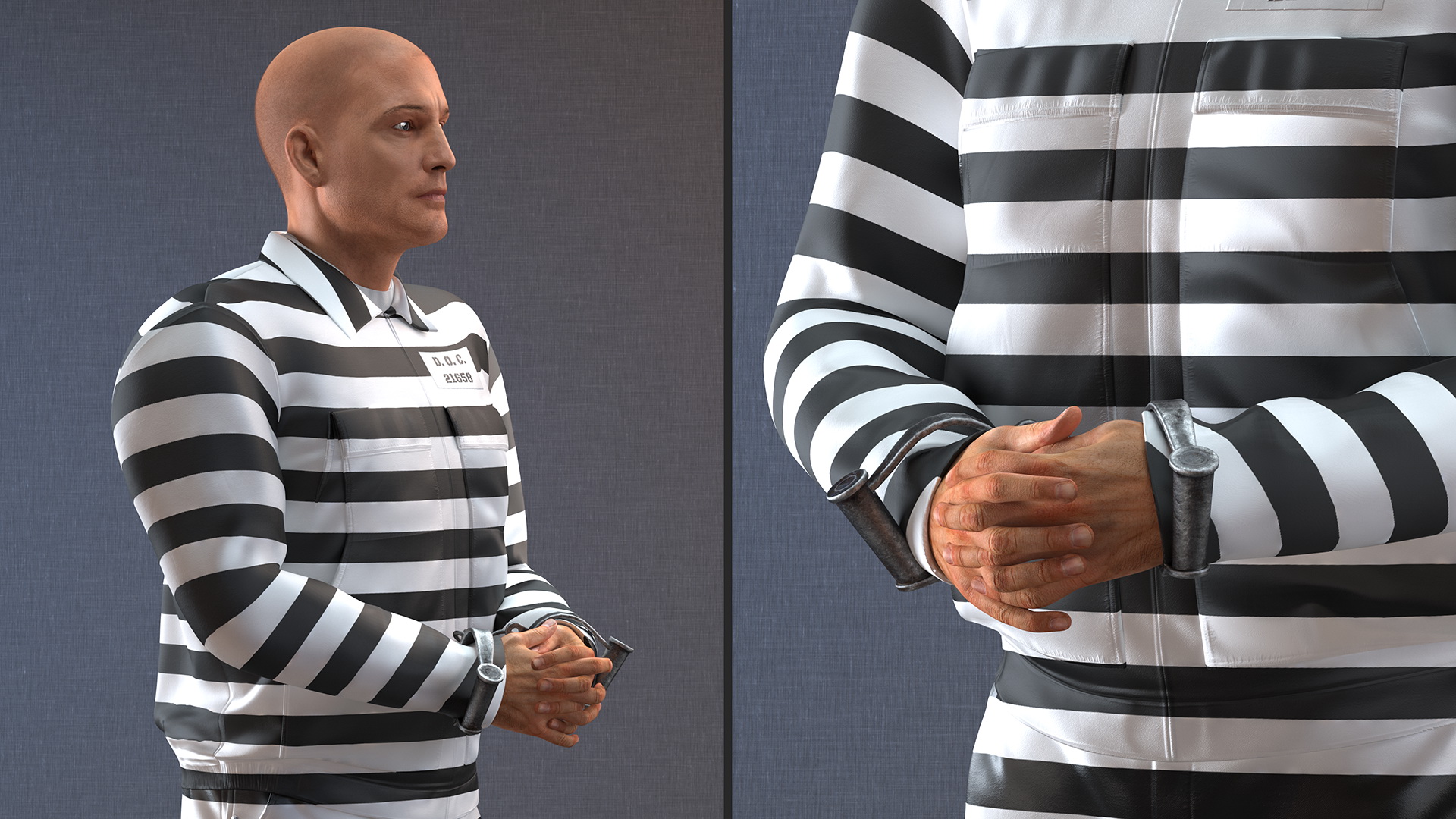 3D Prisoner Wearing Old Robe with Shackles Fur model
