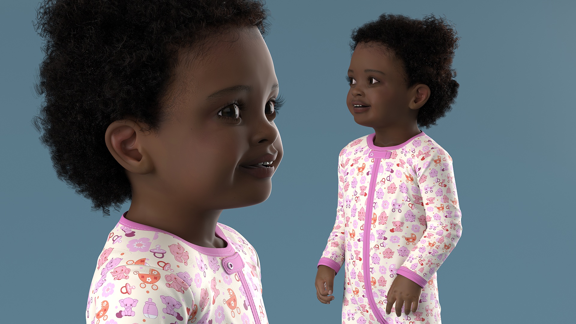 Toddler Black Girl Light Skin in Full Bodysuit Standing Fur 3D model
