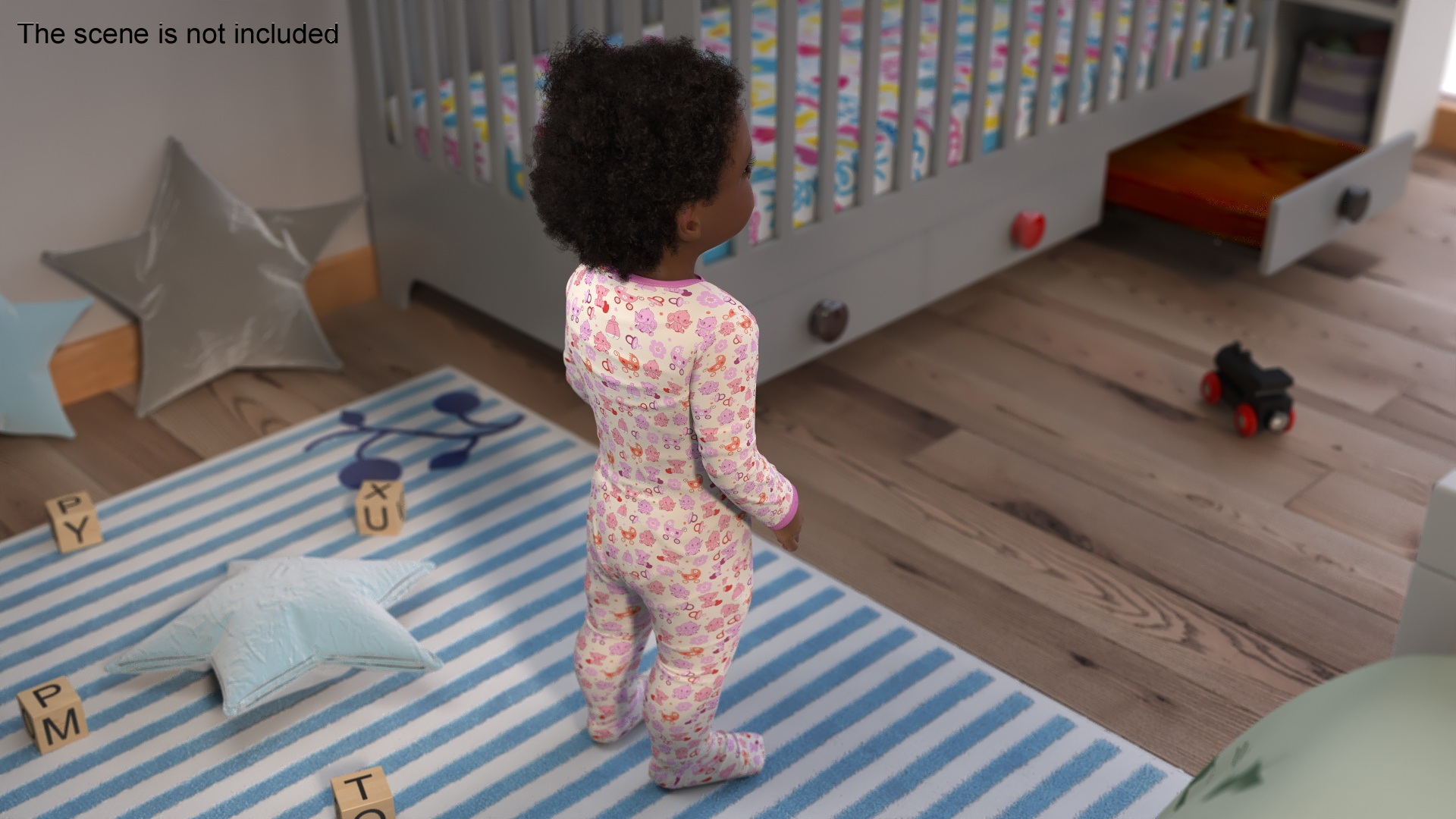Toddler Black Girl Light Skin in Full Bodysuit Standing Fur 3D model