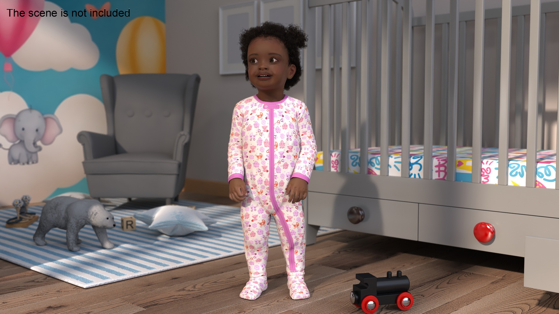 Toddler Black Girl Light Skin in Full Bodysuit Standing Fur 3D model