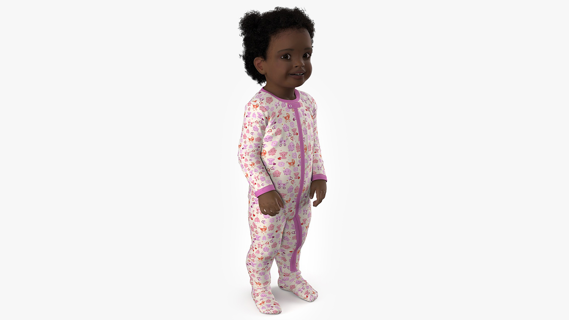 Toddler Black Girl Light Skin in Full Bodysuit Standing Fur 3D model