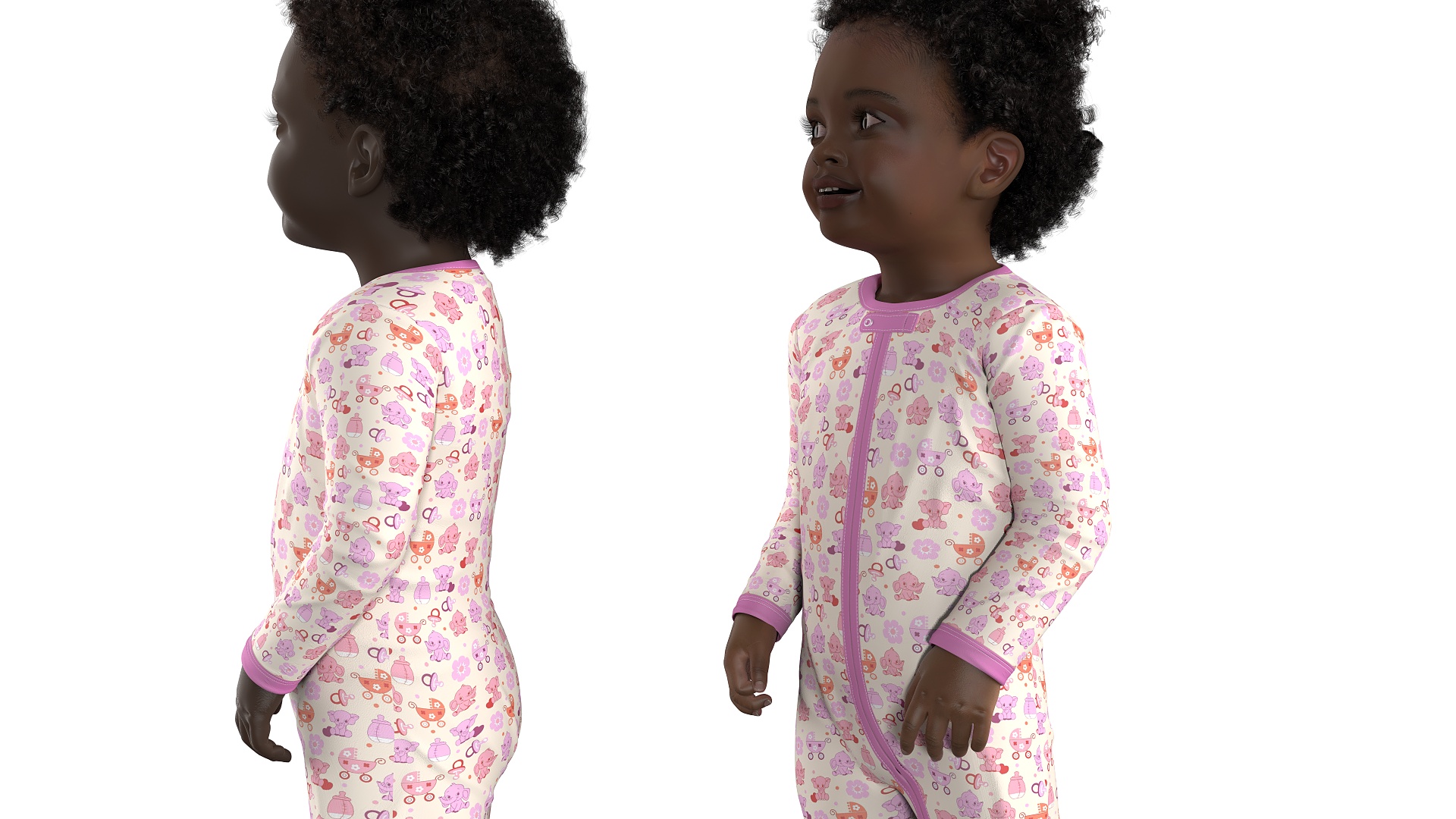Toddler Black Girl Light Skin in Full Bodysuit Standing Fur 3D model