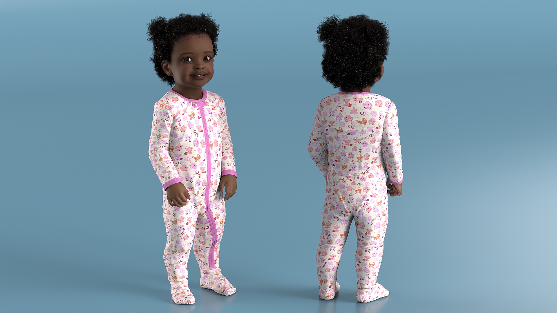 Toddler Black Girl Light Skin in Full Bodysuit Standing Fur 3D model
