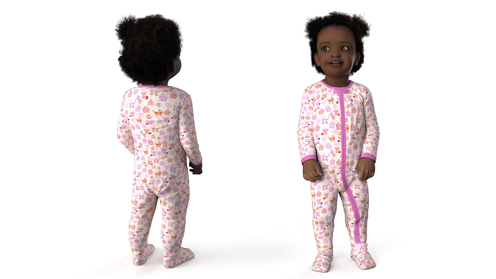 Toddler Black Girl Light Skin in Full Bodysuit Standing Fur 3D model