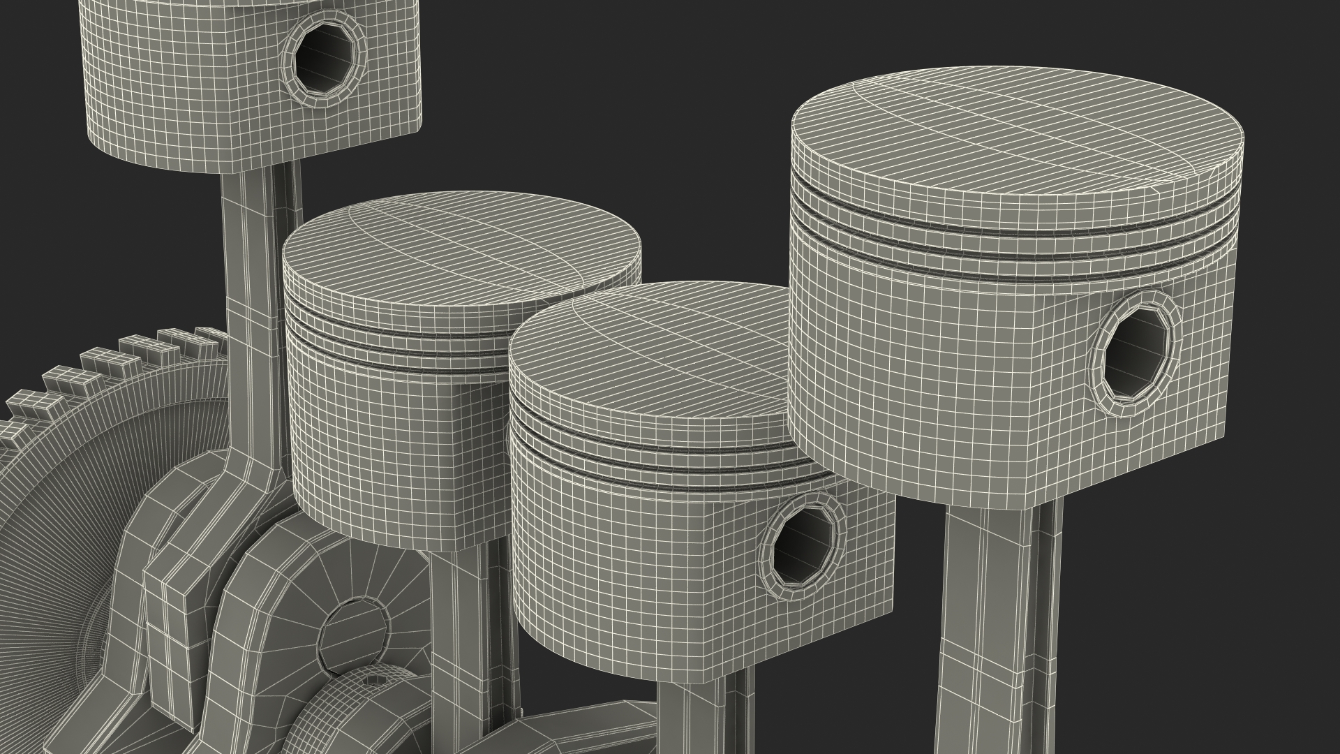 3D Engine Pistons and Crankshaft Rigged