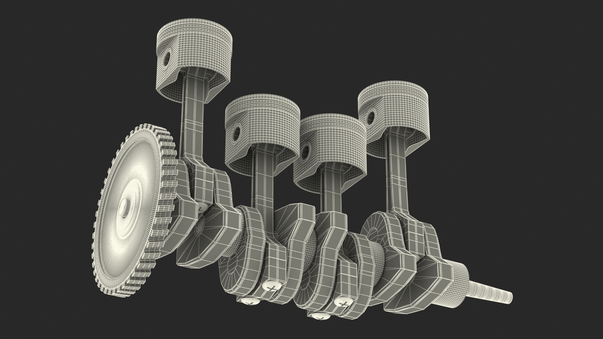 3D Engine Pistons and Crankshaft Rigged