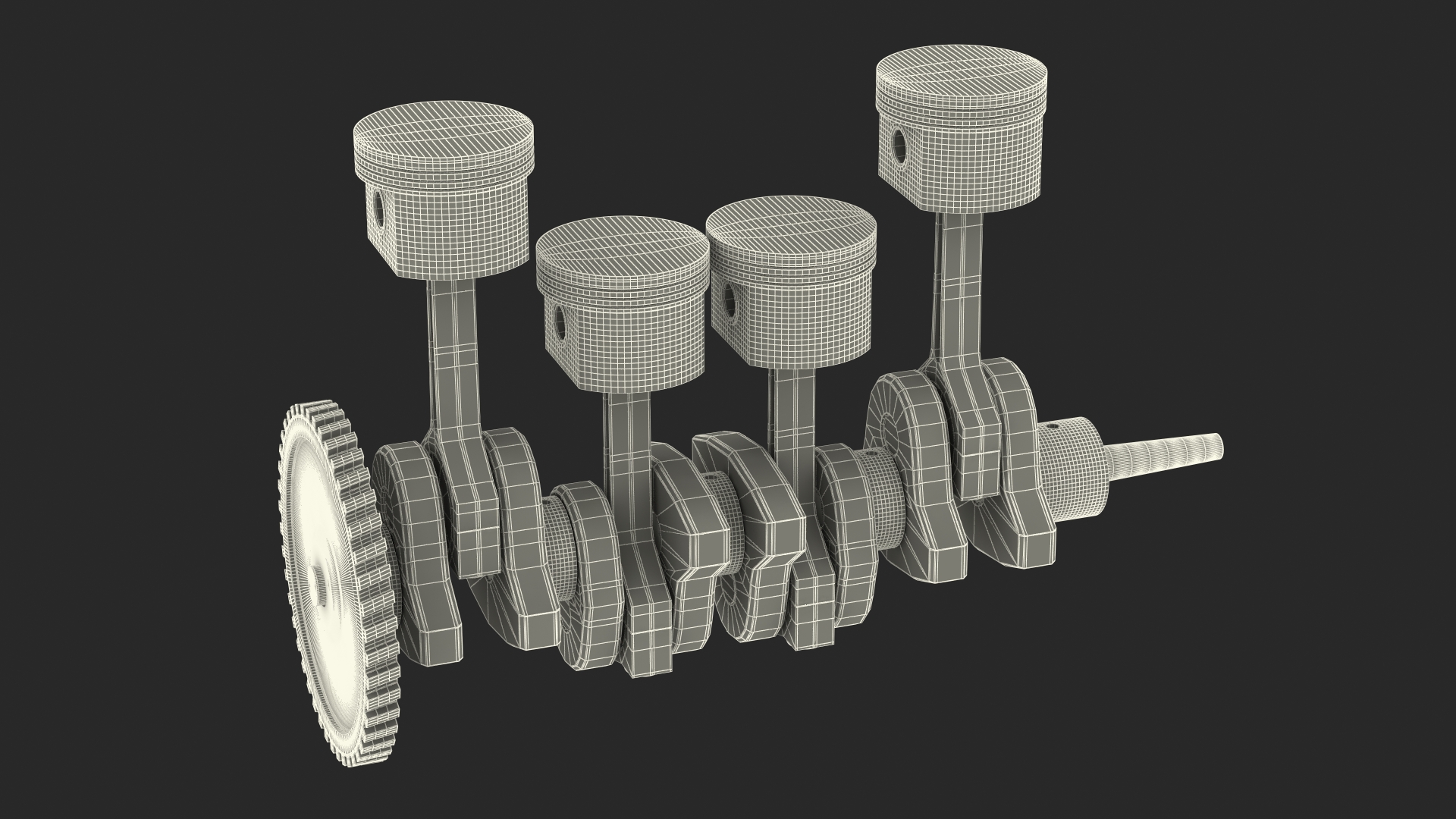 3D Engine Pistons and Crankshaft Rigged