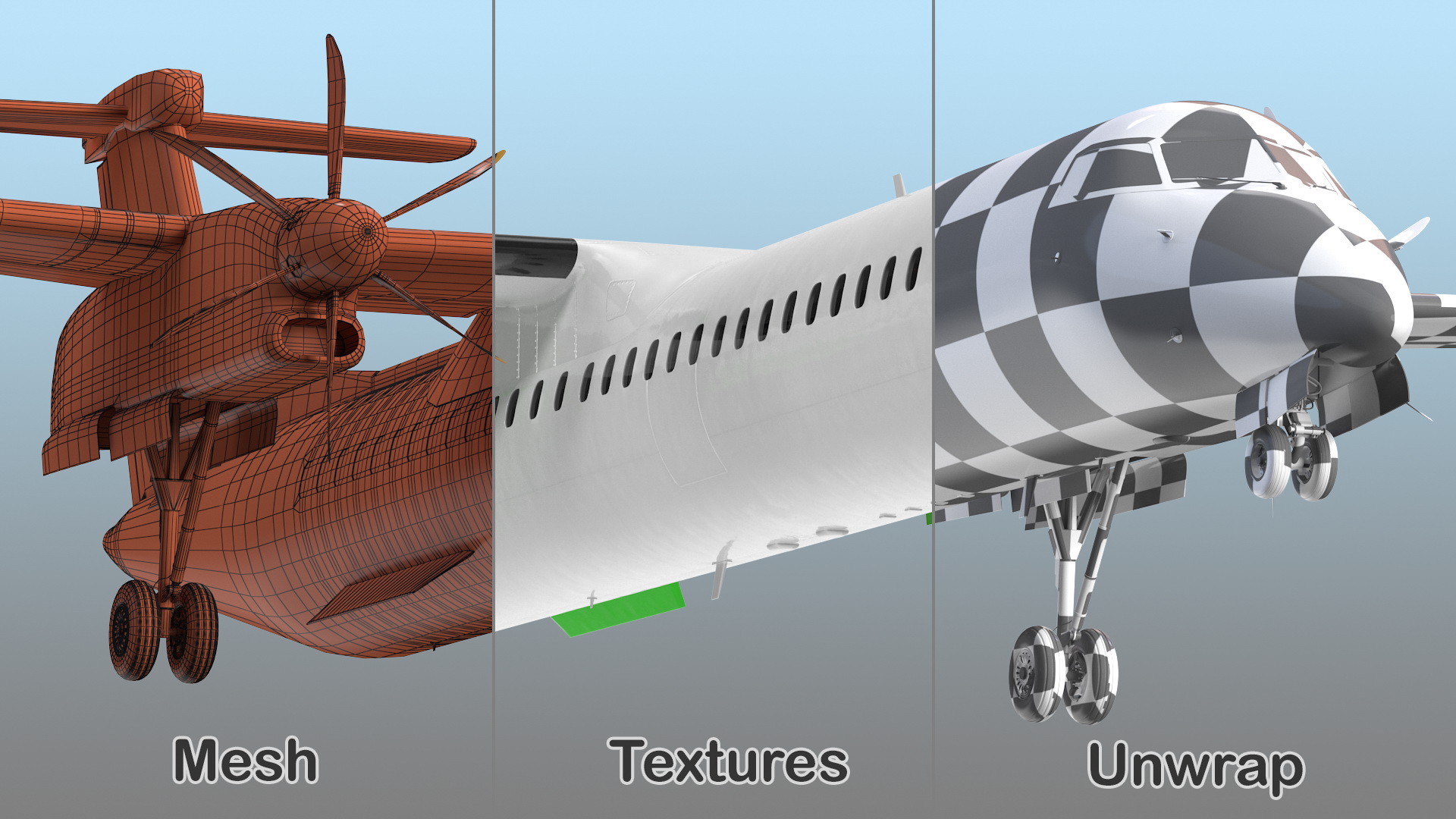 3D model Twin Turboprop Passenger Airplane Rigged