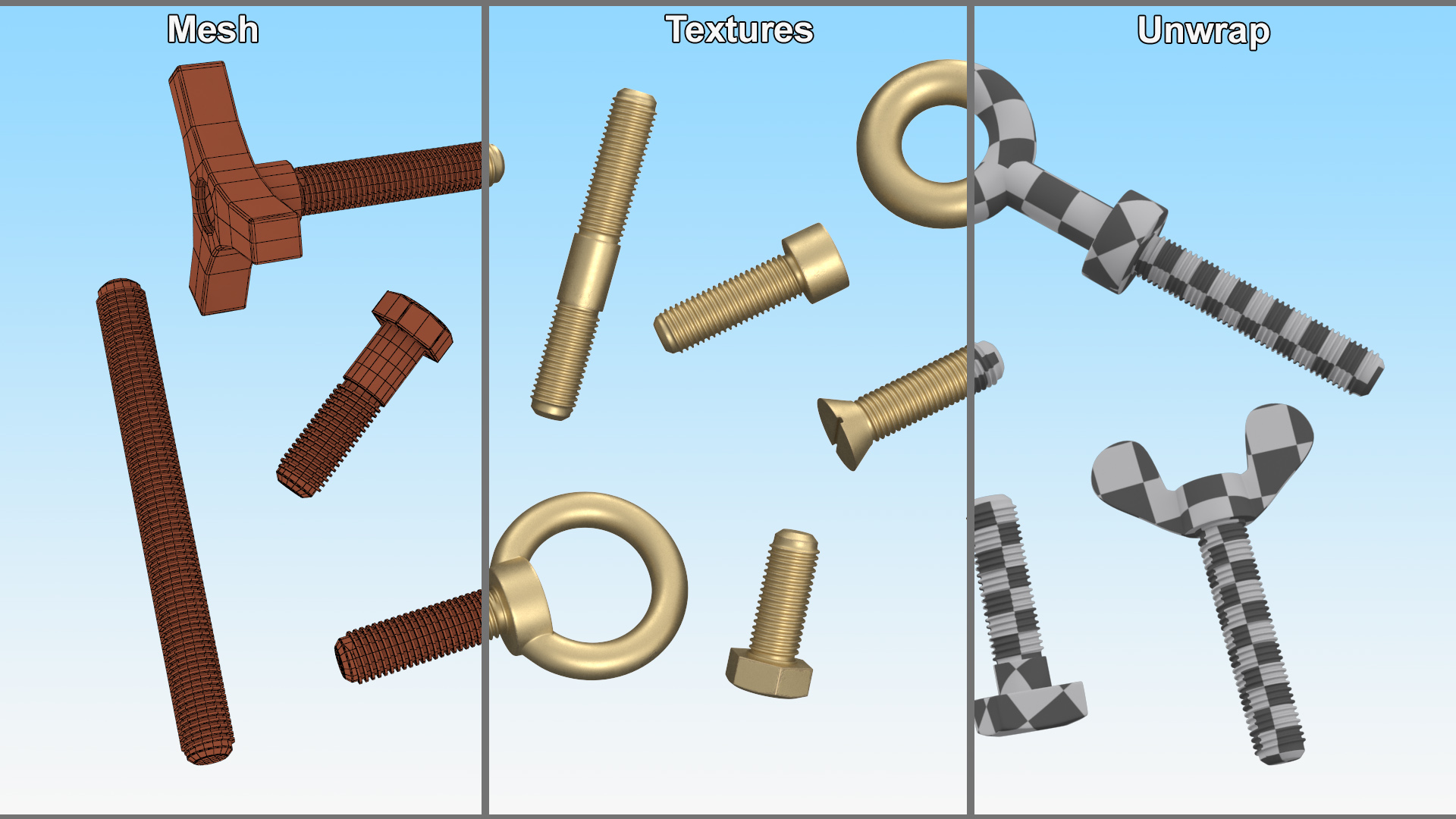 Brass Nut and Bolt Kit 3D