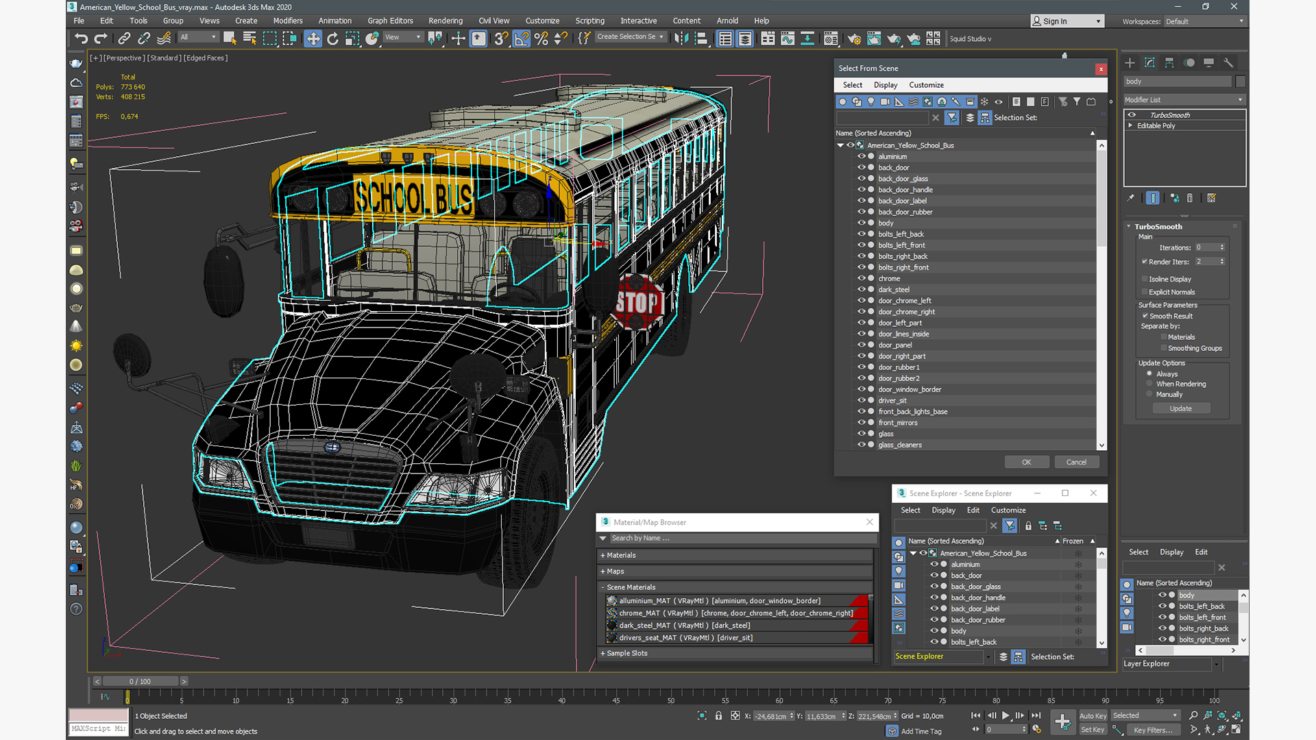 3D American Yellow School Bus