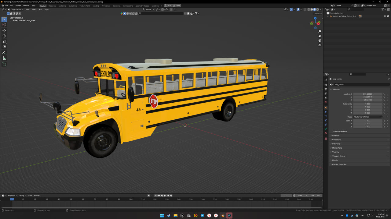 3D American Yellow School Bus