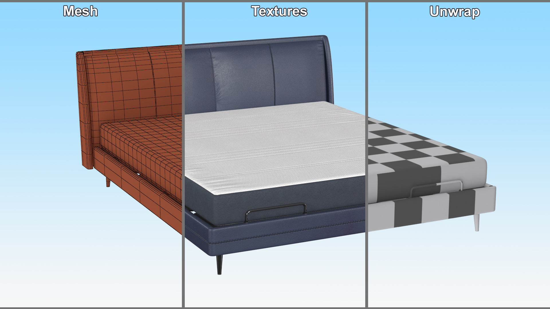 3D Smart Electric Bed Pro Xiaomi Blue Rigged