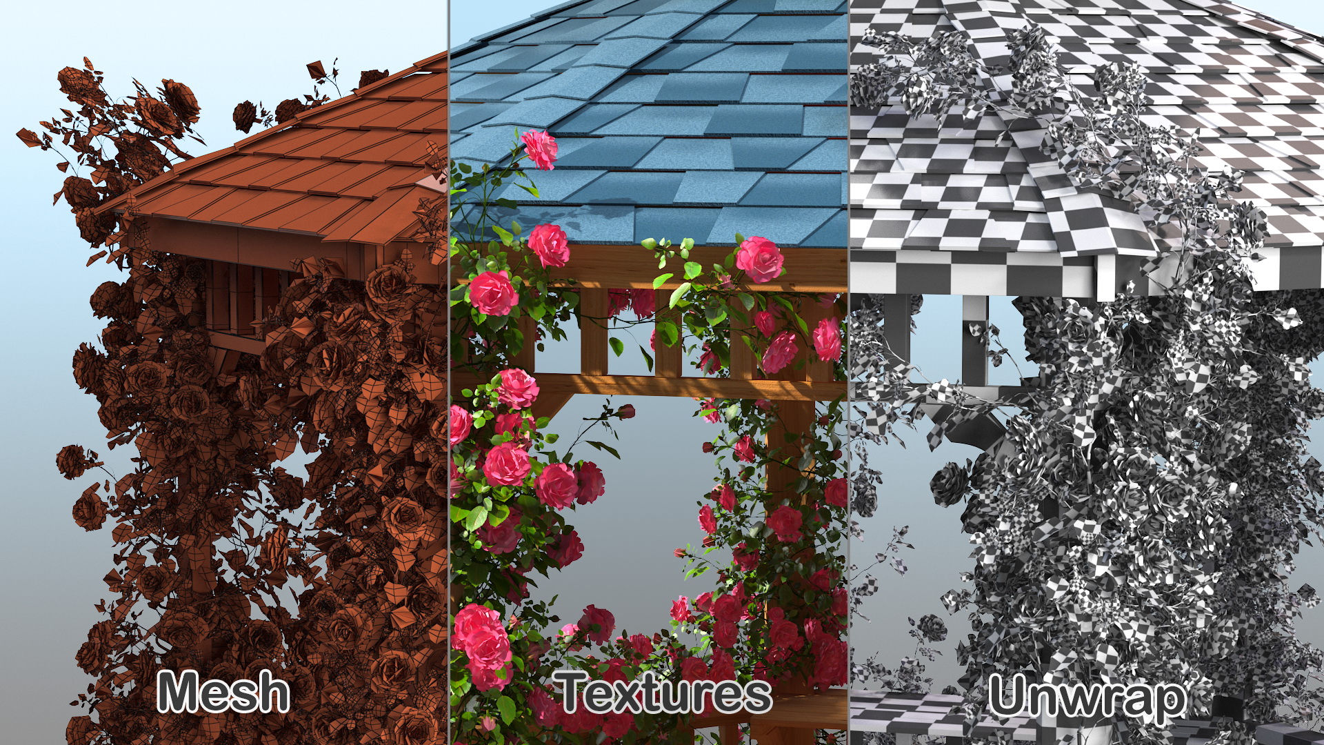 Gazebo Covered with Pink Rose 3D model