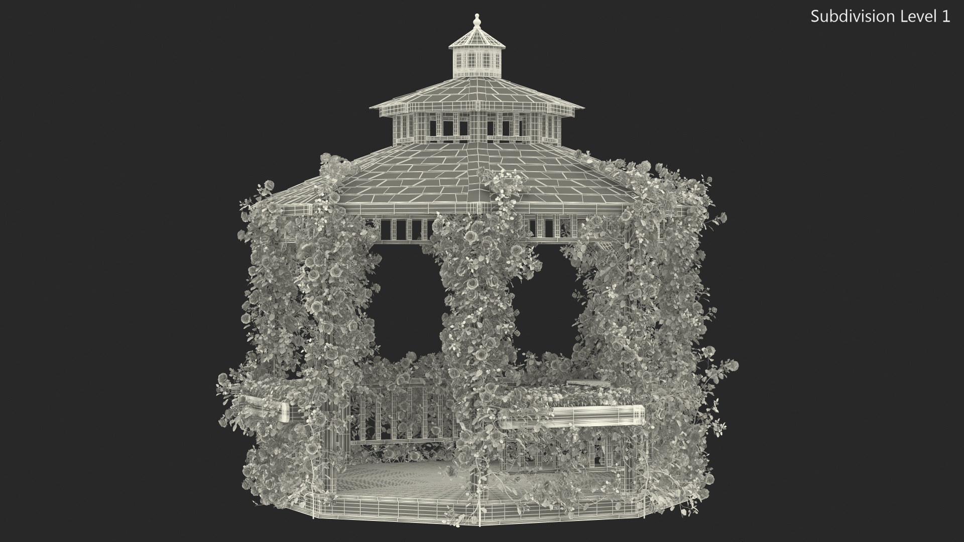 Gazebo Covered with Pink Rose 3D model