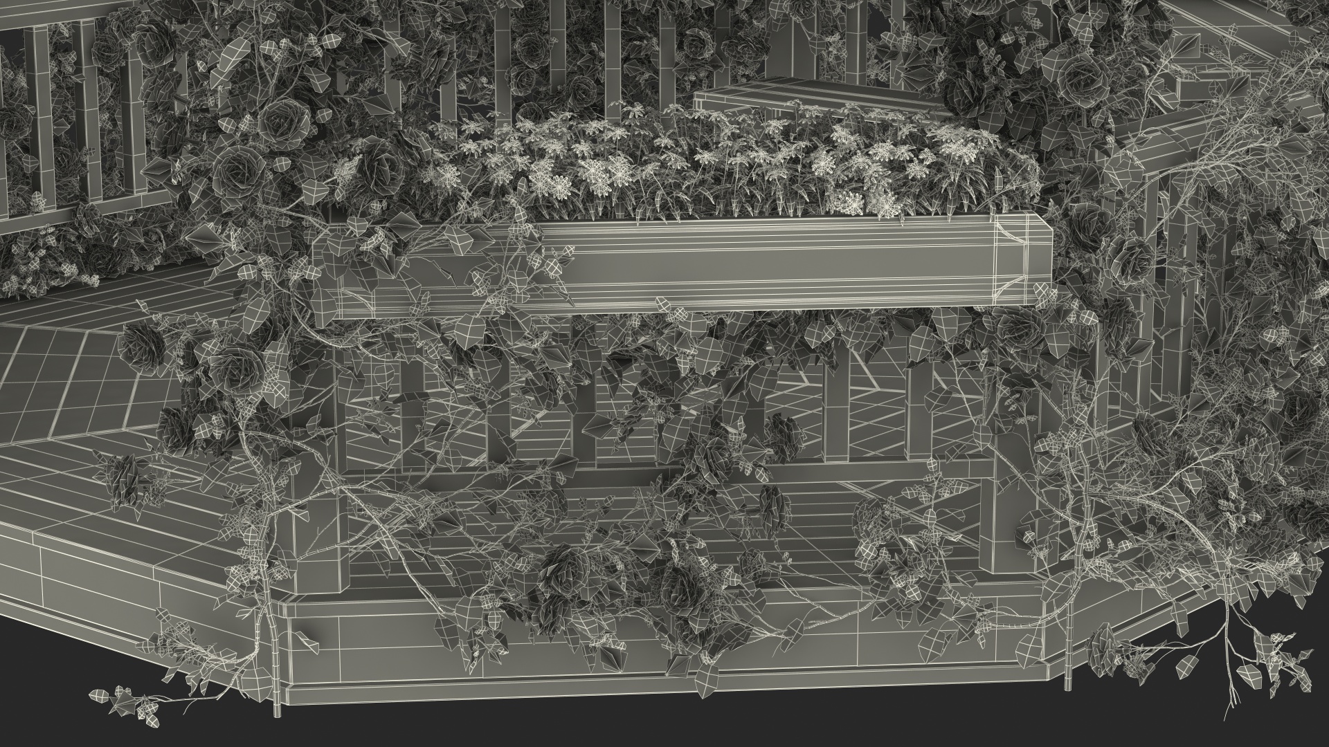 Gazebo Covered with Pink Rose 3D model