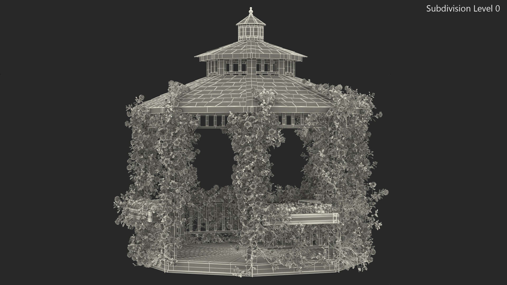 Gazebo Covered with Pink Rose 3D model