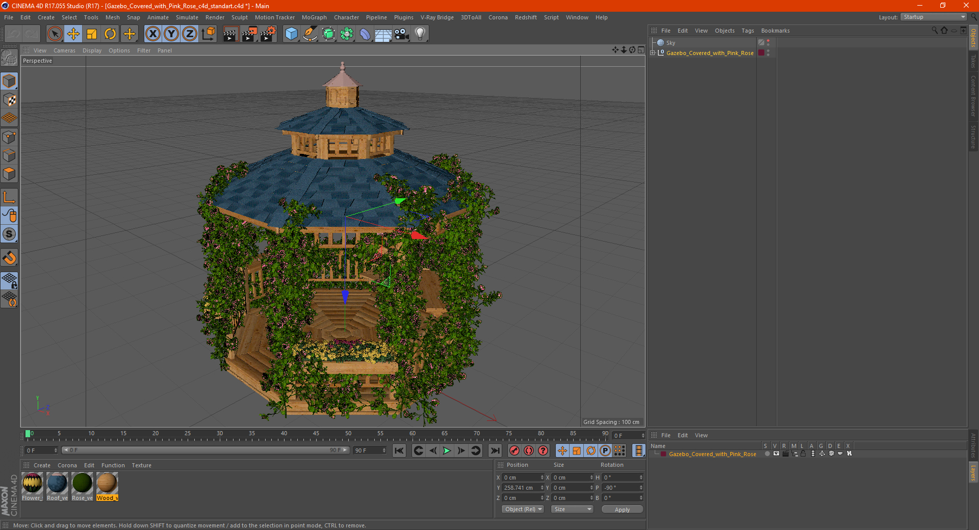 Gazebo Covered with Pink Rose 3D model
