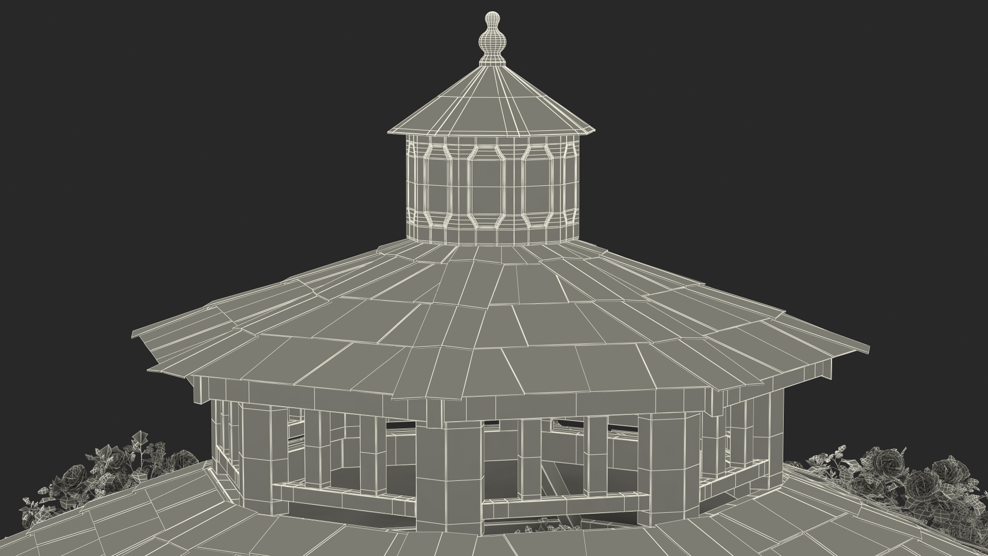 Gazebo Covered with Pink Rose 3D model