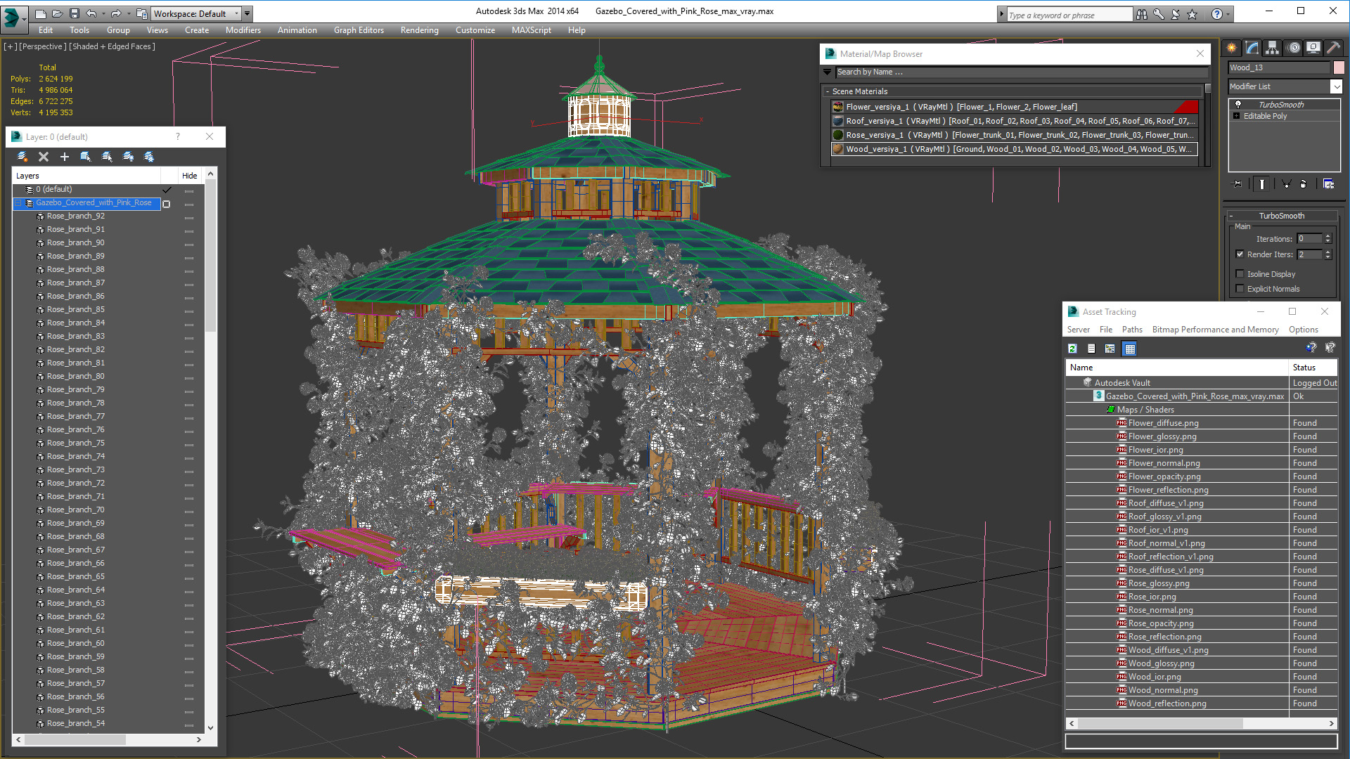 Gazebo Covered with Pink Rose 3D model