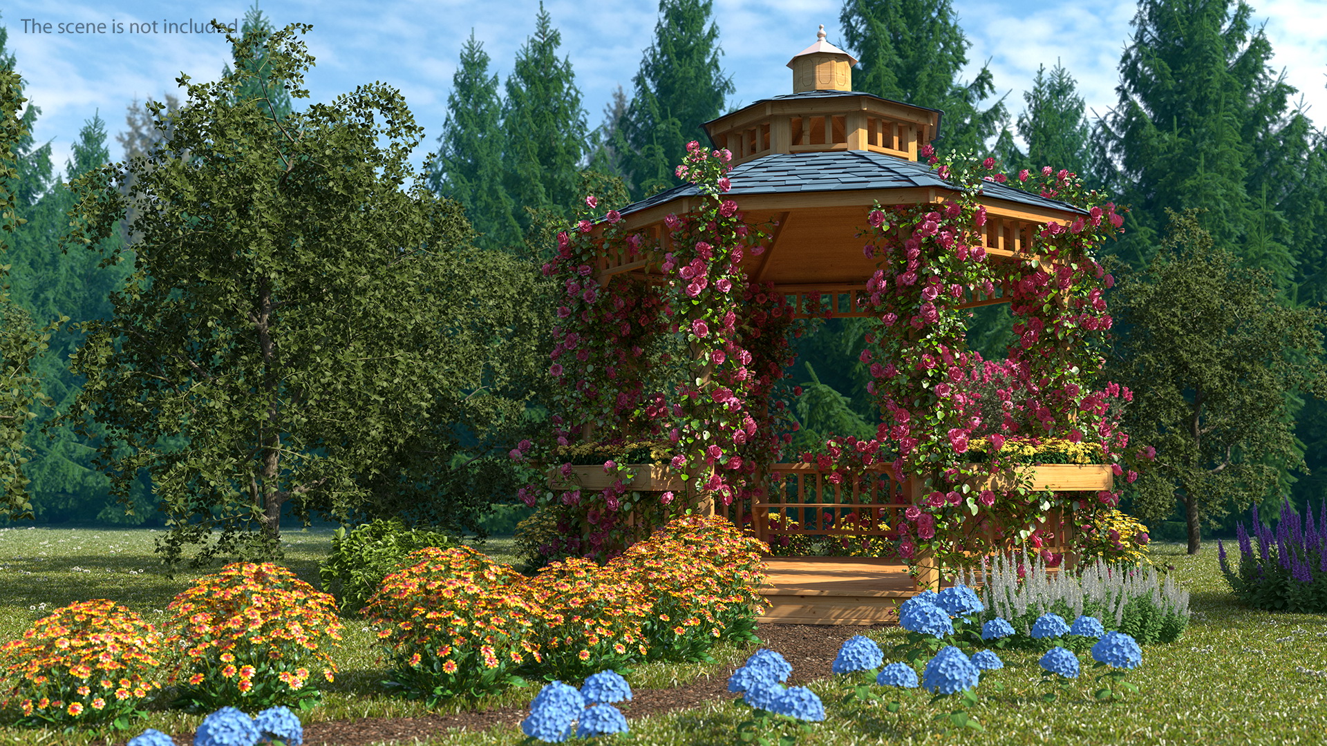 Gazebo Covered with Pink Rose 3D model