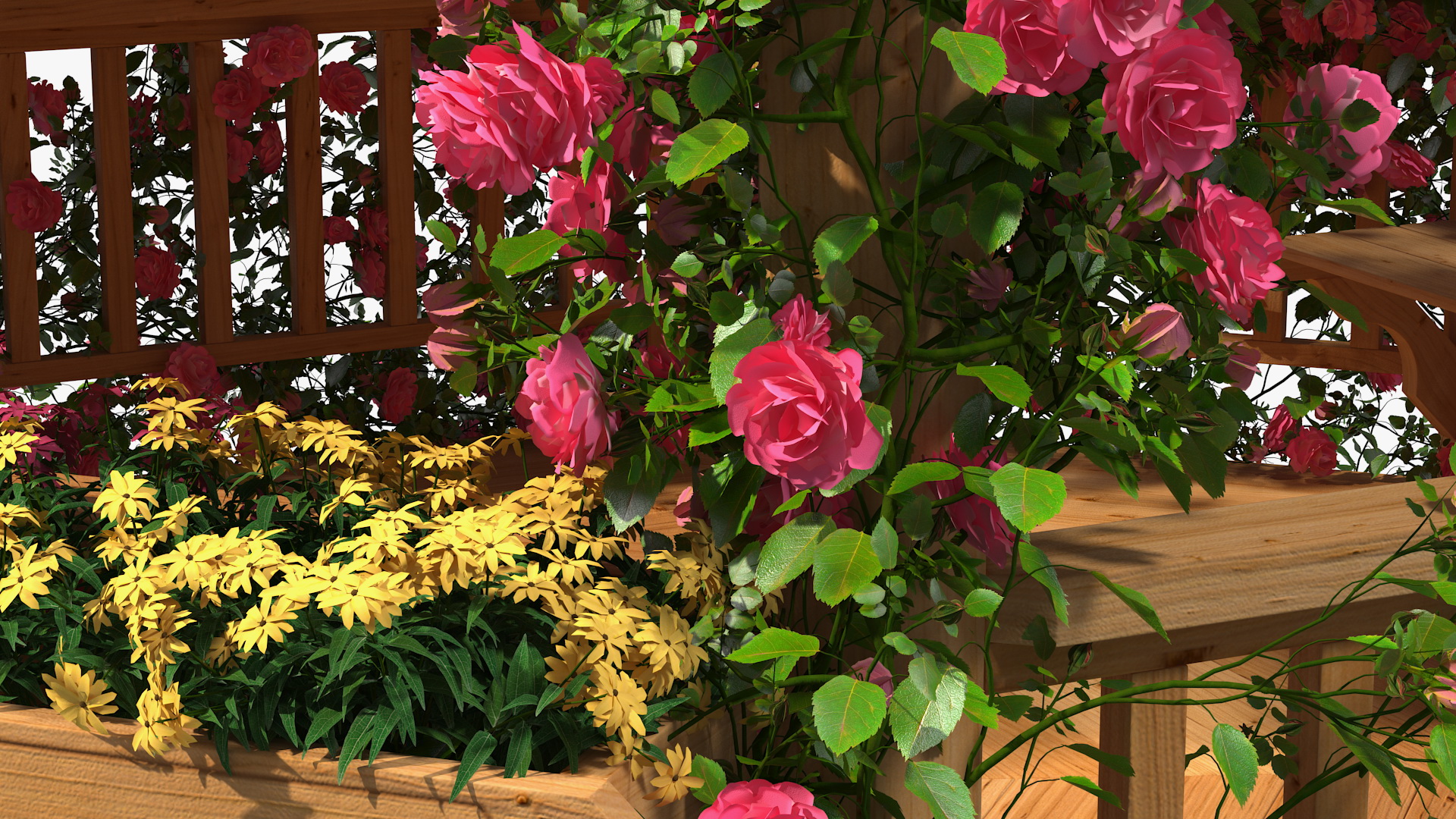 Gazebo Covered with Pink Rose 3D model
