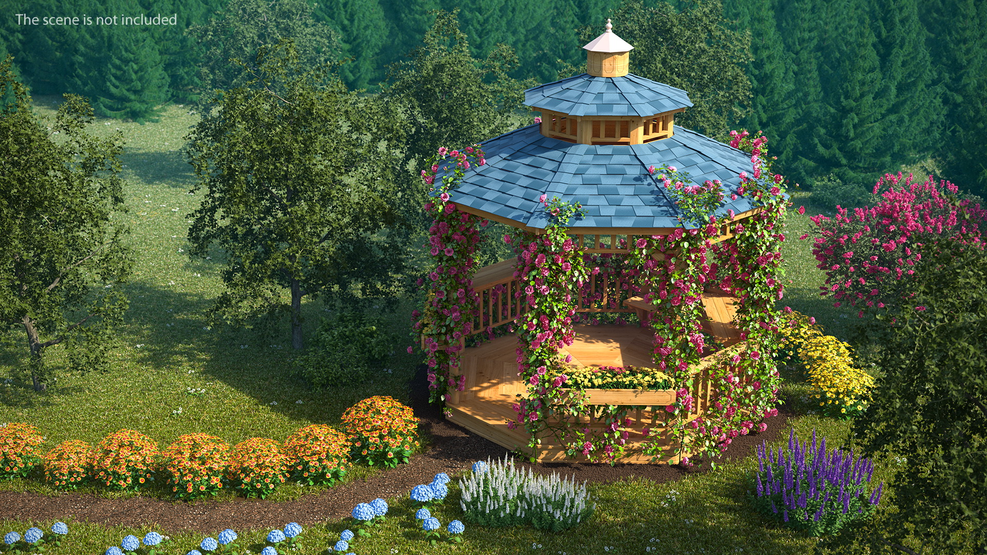 Gazebo Covered with Pink Rose 3D model