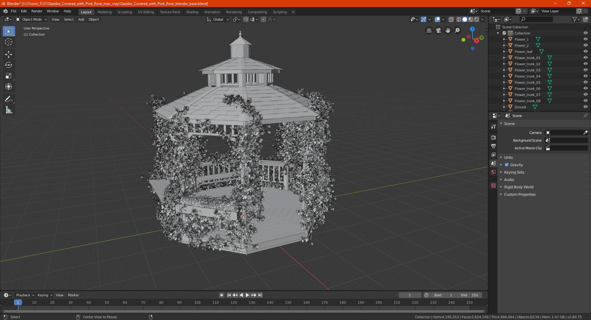 Gazebo Covered with Pink Rose 3D model