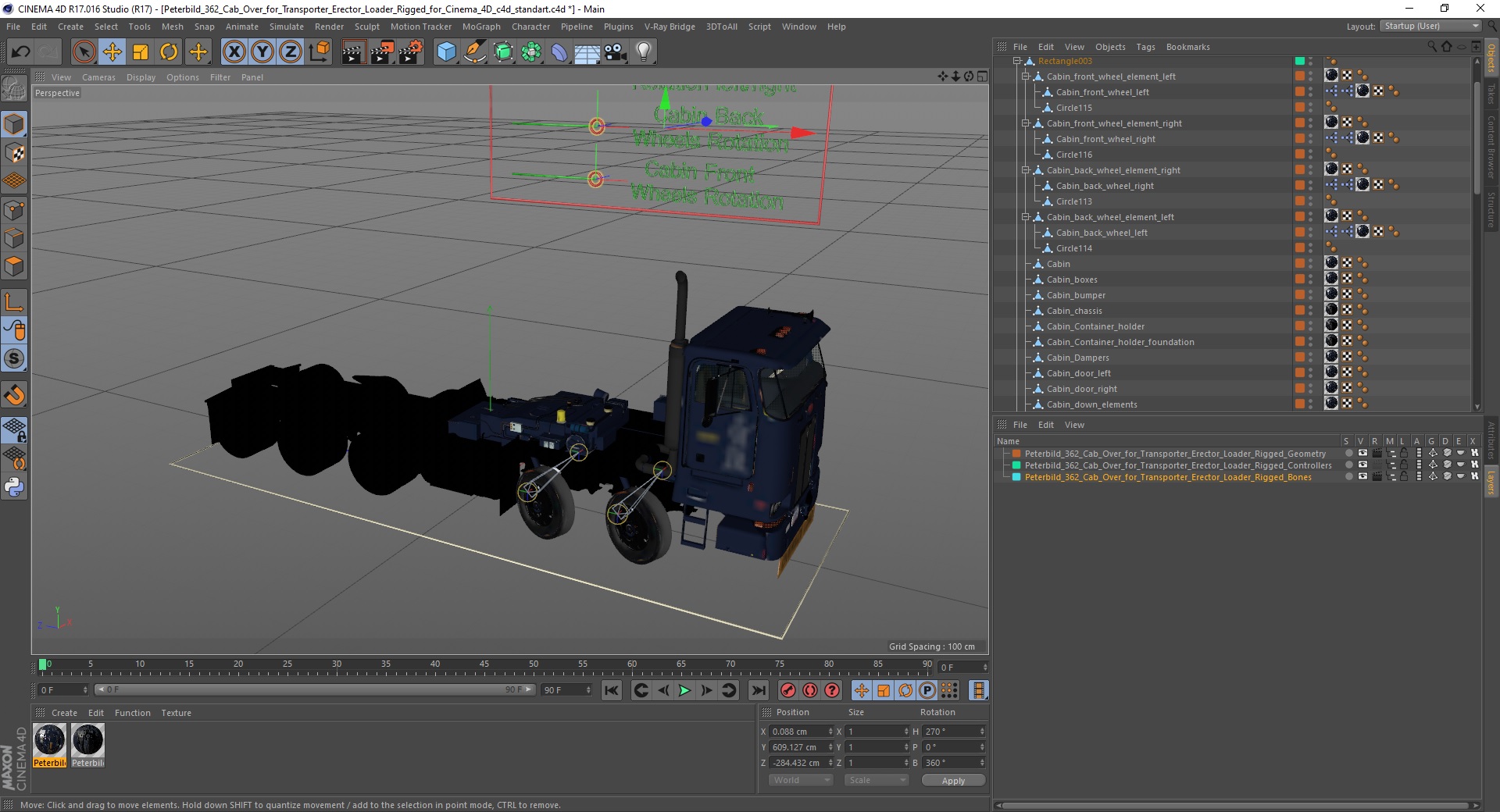 Peterbild 362 Cab Over for Transporter Erector Loader Rigged for Cinema 4D 3D model