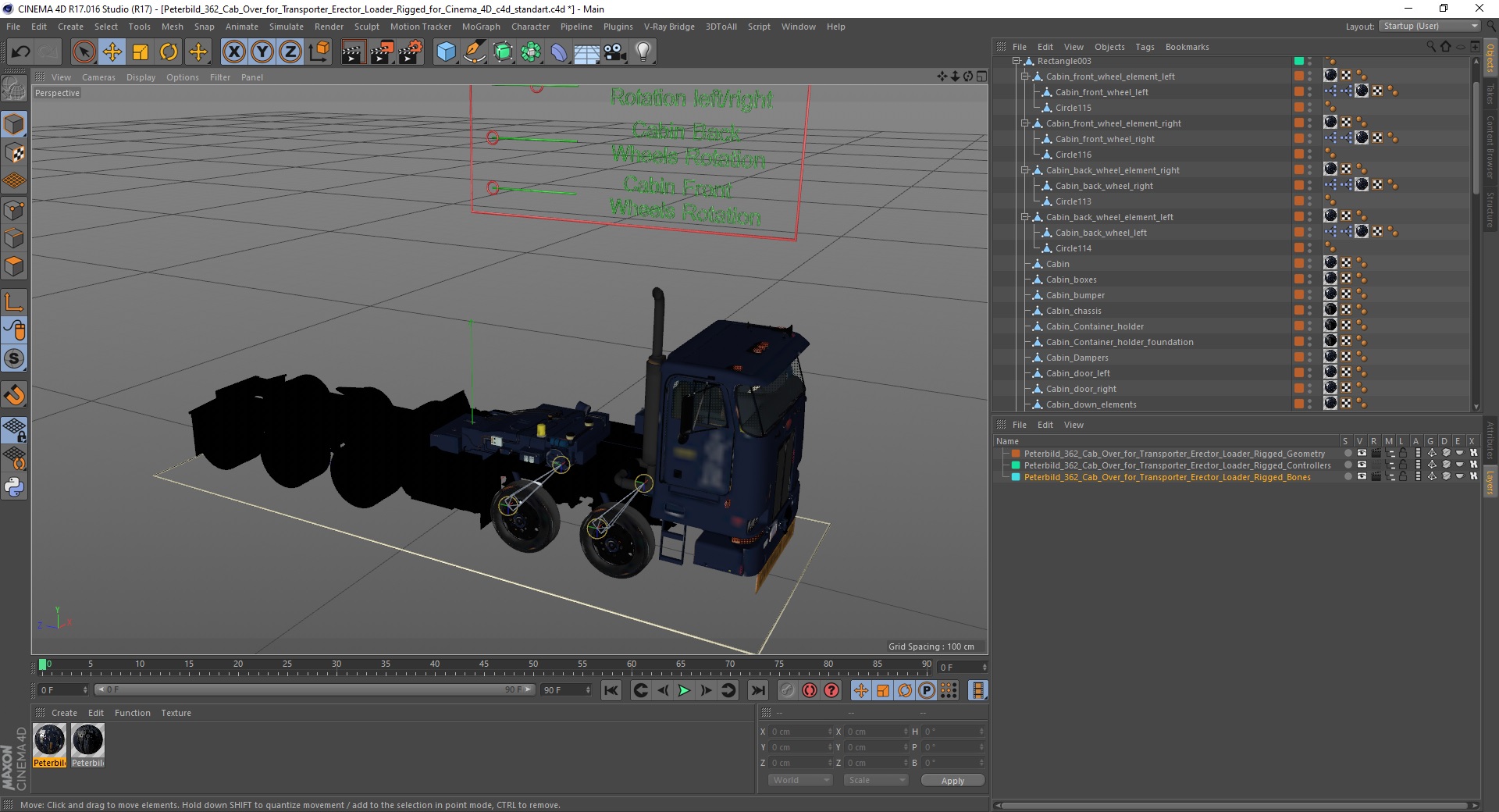 Peterbild 362 Cab Over for Transporter Erector Loader Rigged for Cinema 4D 3D model