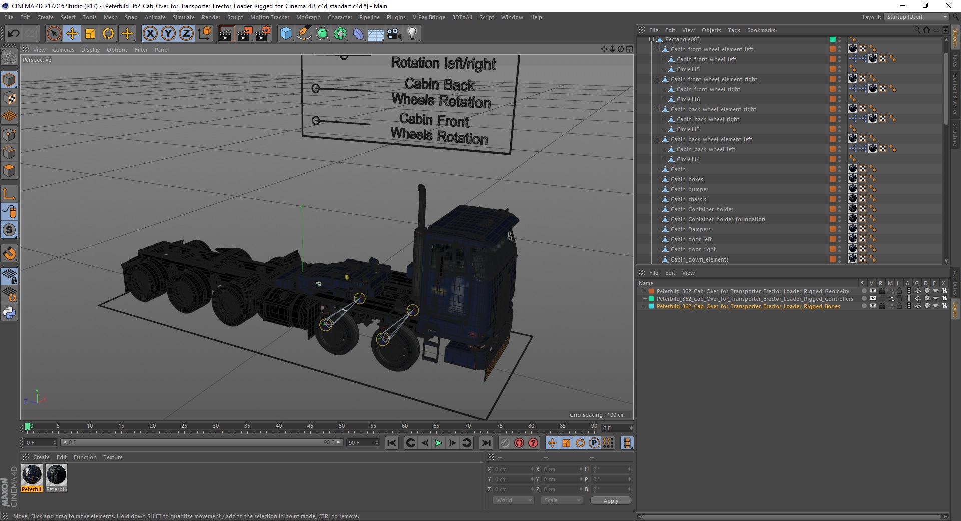 Peterbild 362 Cab Over for Transporter Erector Loader Rigged for Cinema 4D 3D model