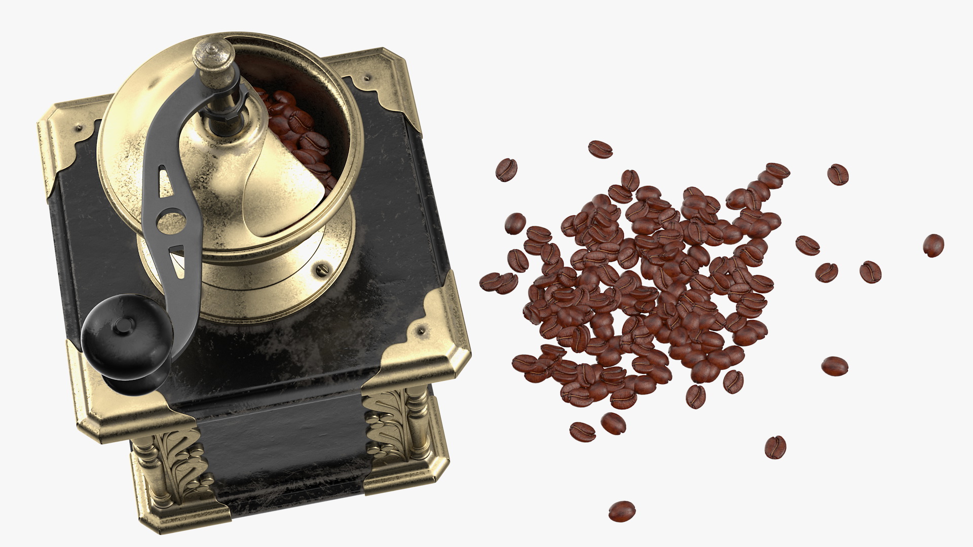 3D model Antique Coffee Grinder with Coffee Beans