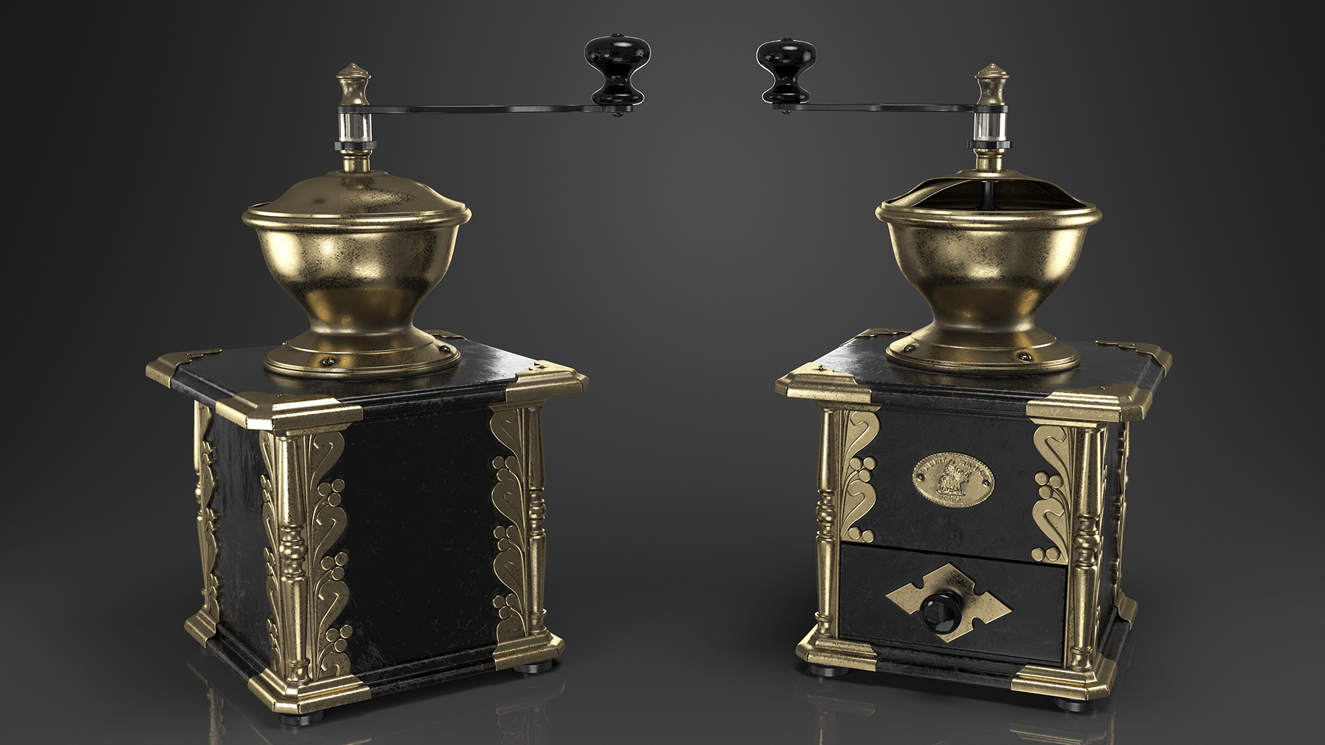 3D model Antique Coffee Grinder with Coffee Beans