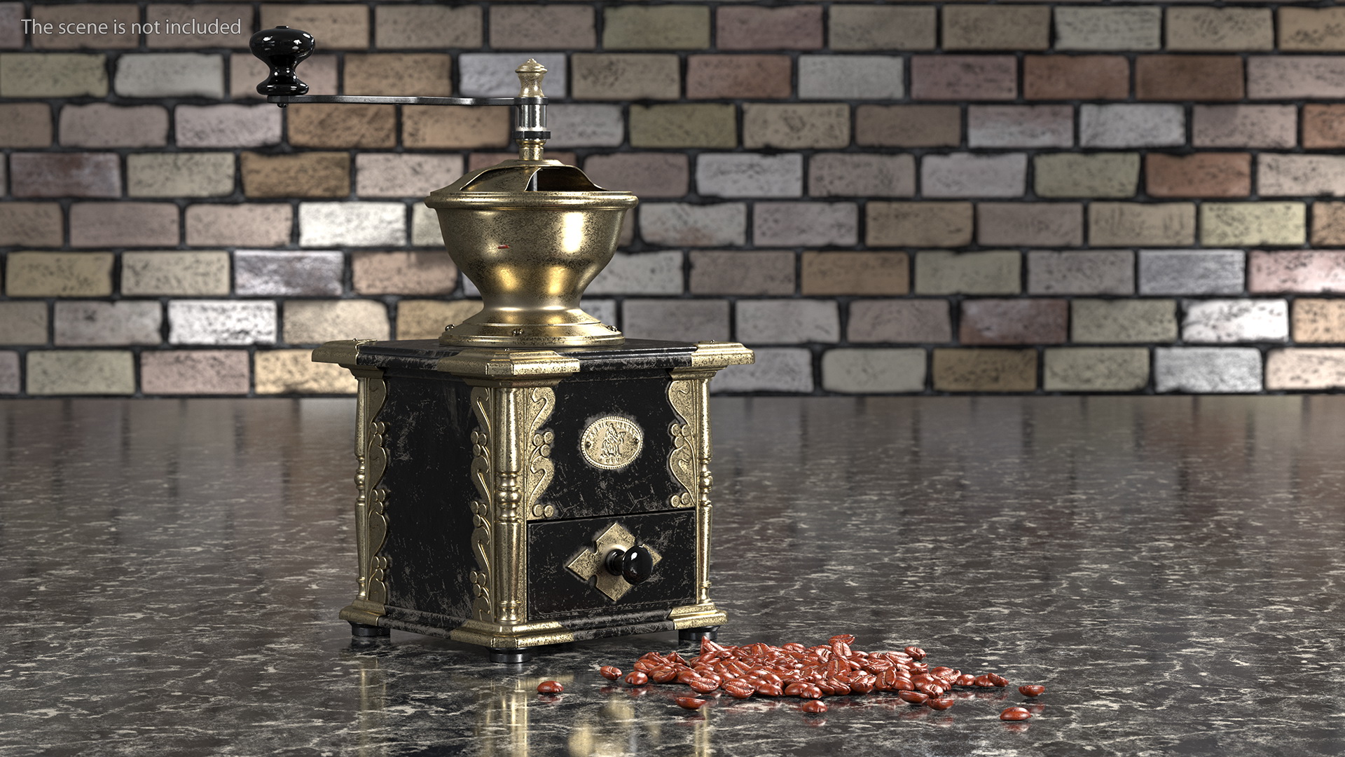 3D model Antique Coffee Grinder with Coffee Beans