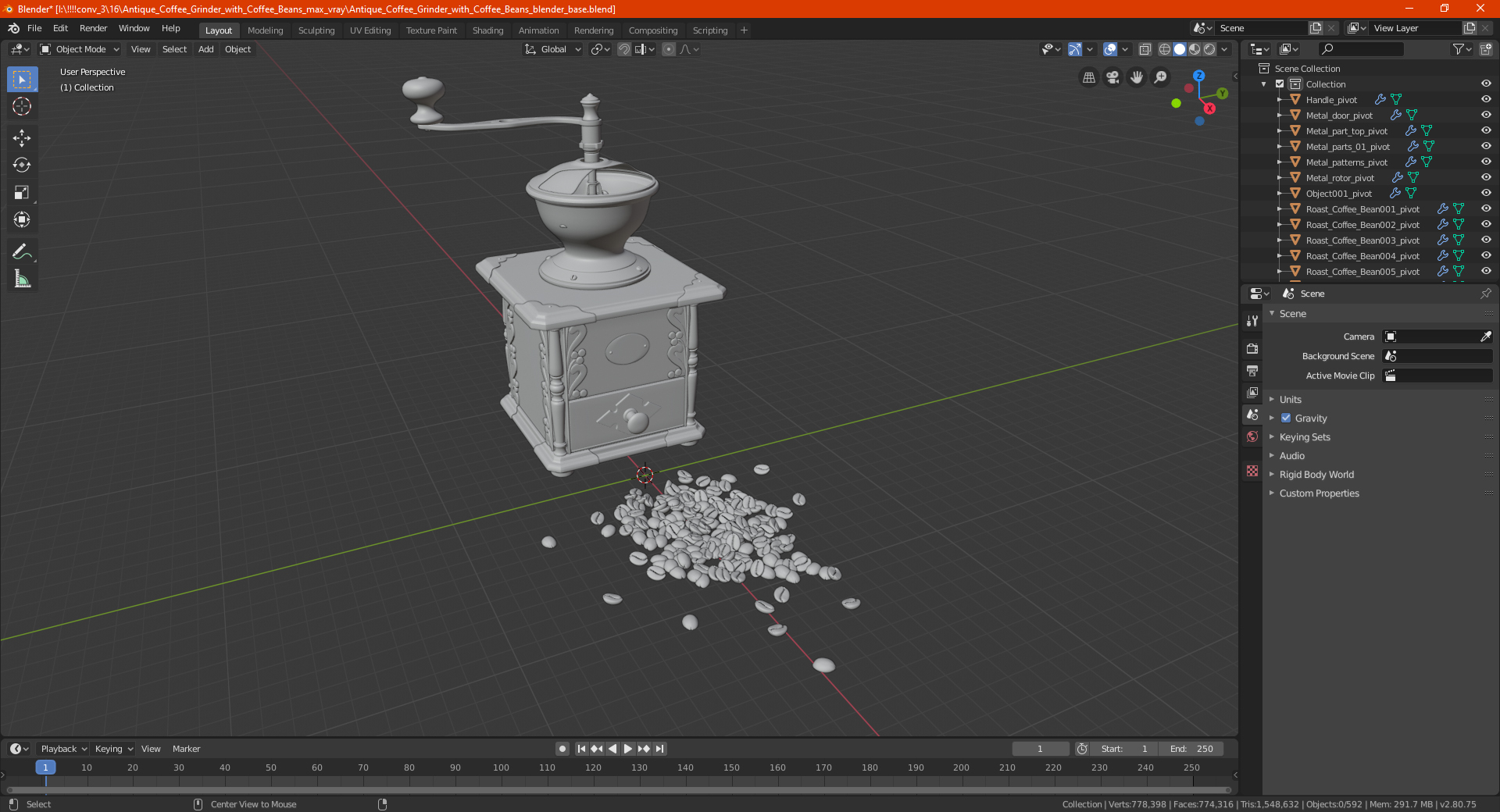 3D model Antique Coffee Grinder with Coffee Beans