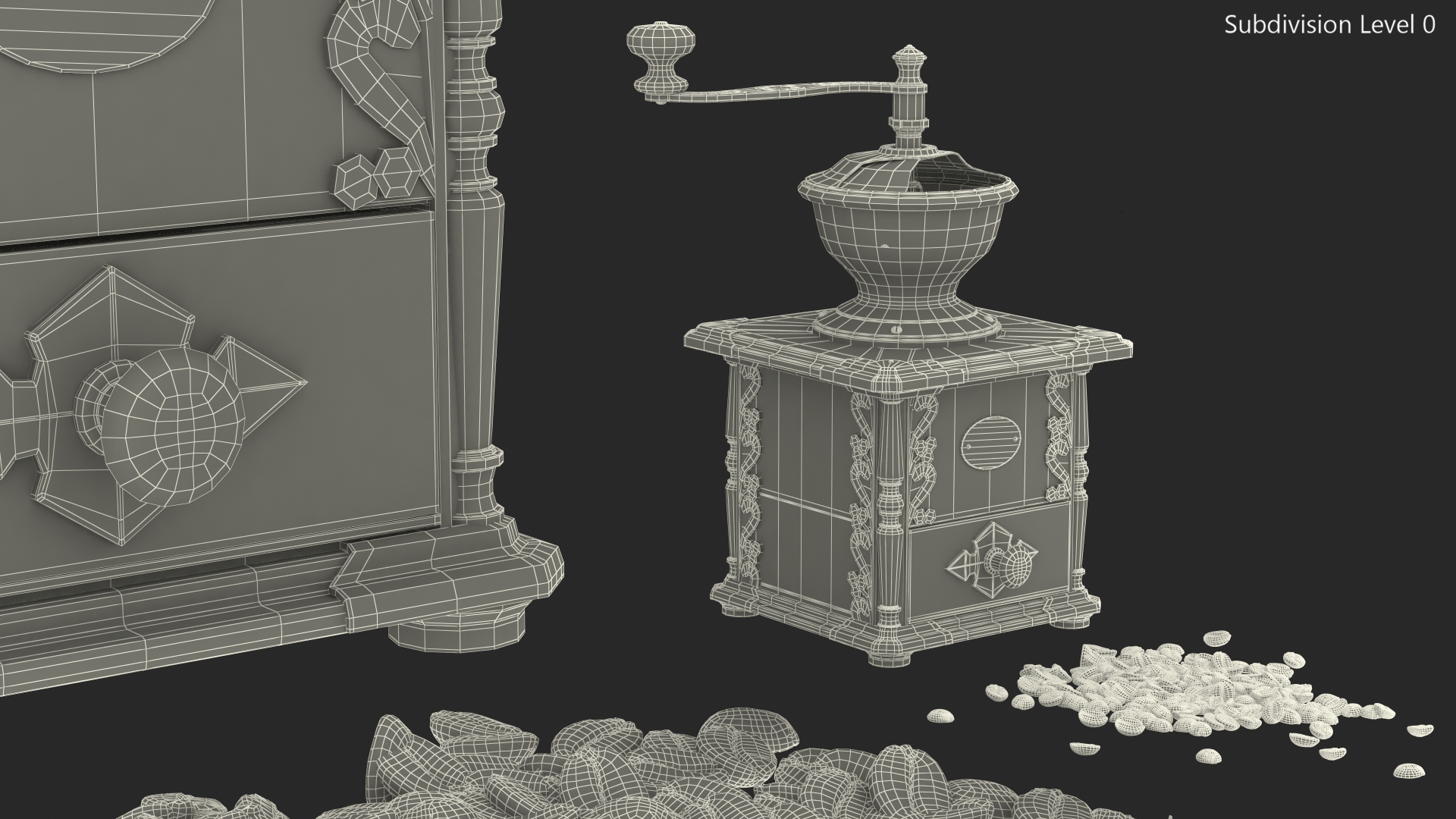 3D model Antique Coffee Grinder with Coffee Beans