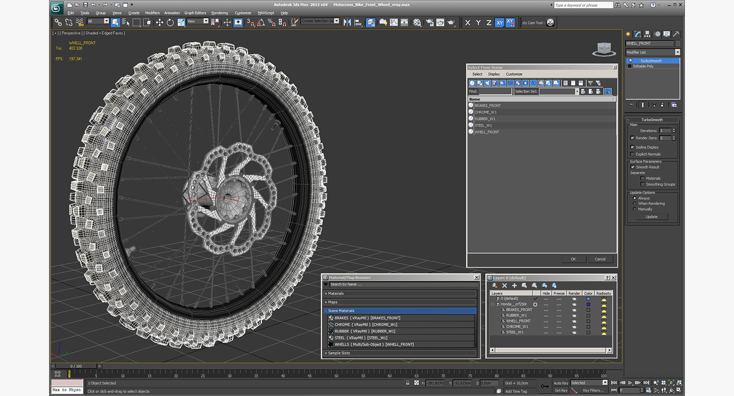 3D Motocross Bike Front Wheel