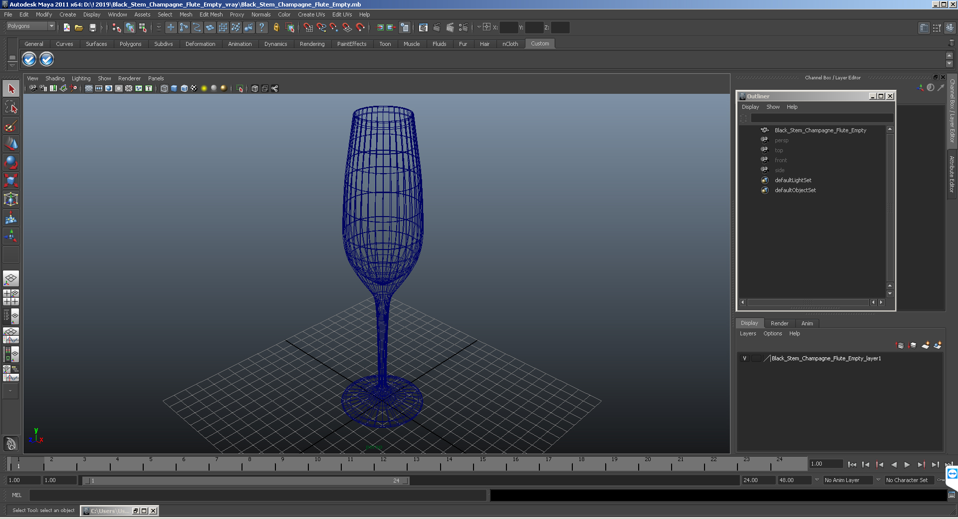 Black Stem Champagne Flute Empty 3D