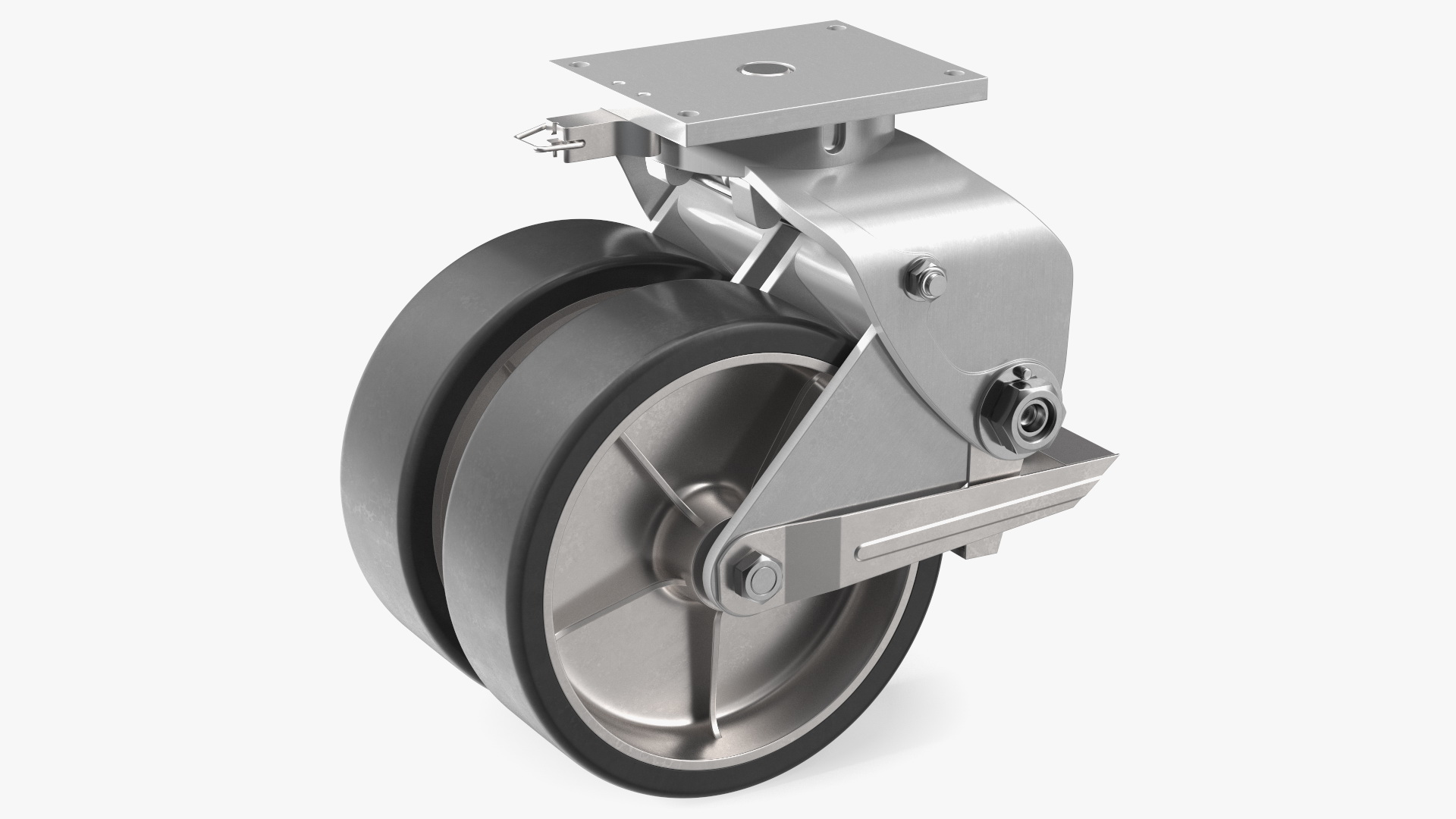 3D model Twin Wheel Swivel Caster with Brake