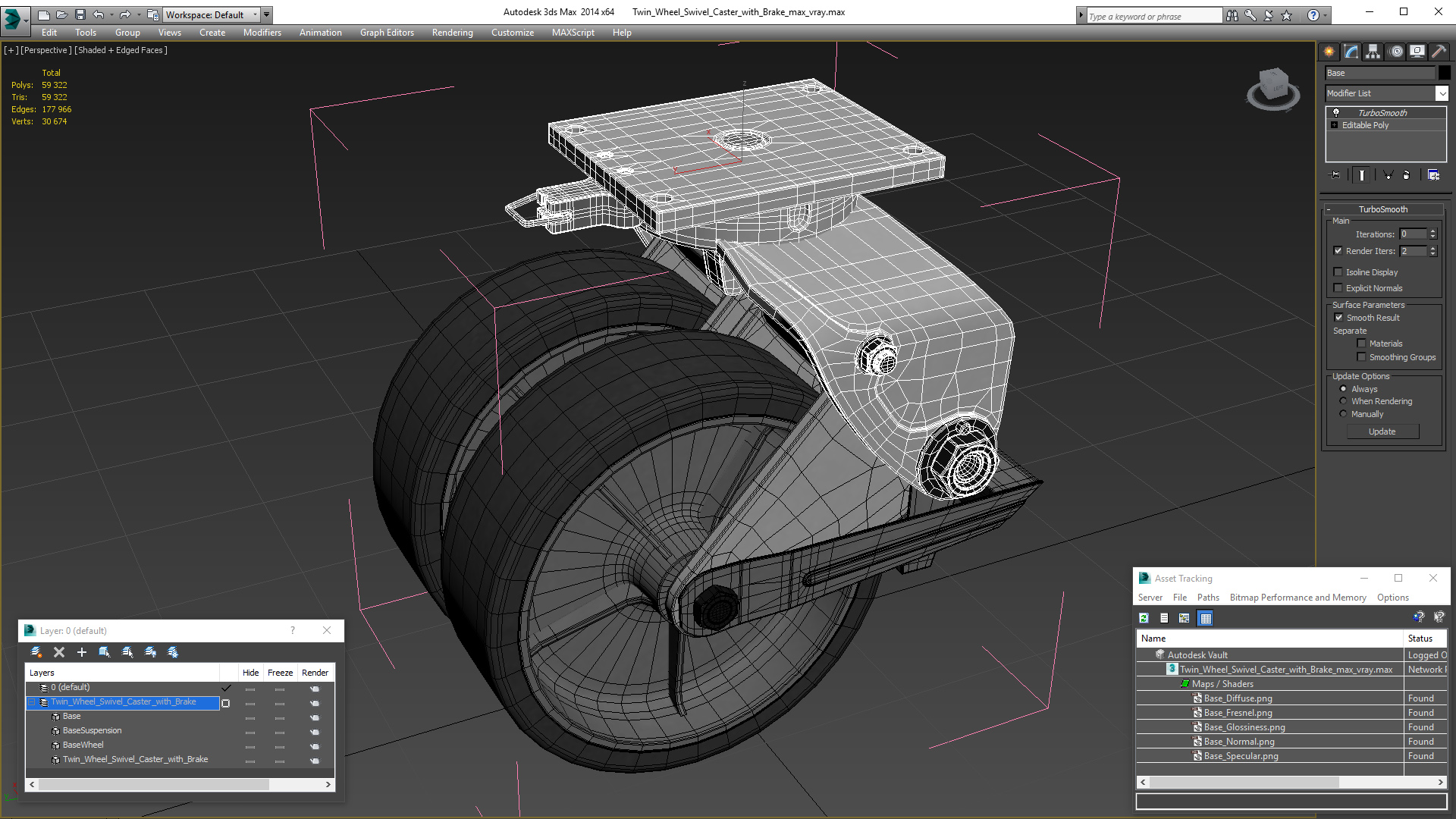 3D model Twin Wheel Swivel Caster with Brake