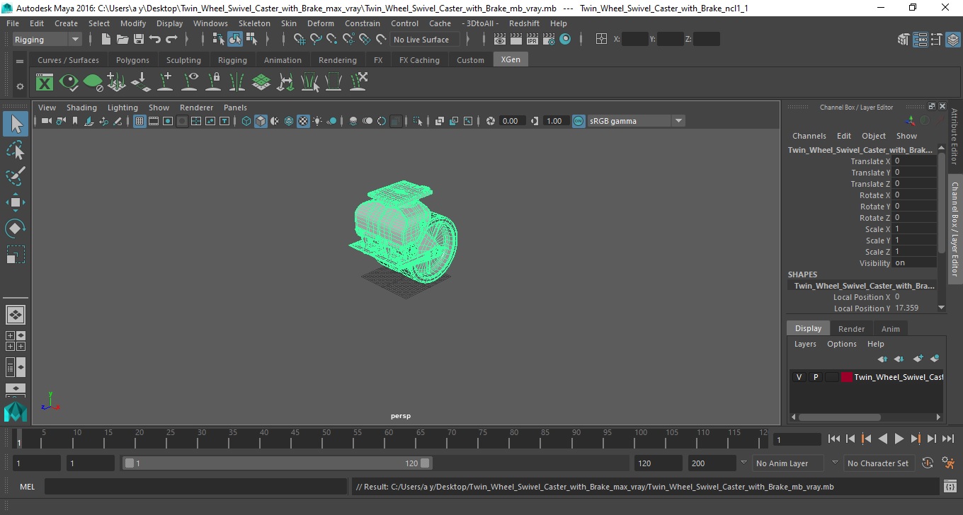 3D model Twin Wheel Swivel Caster with Brake